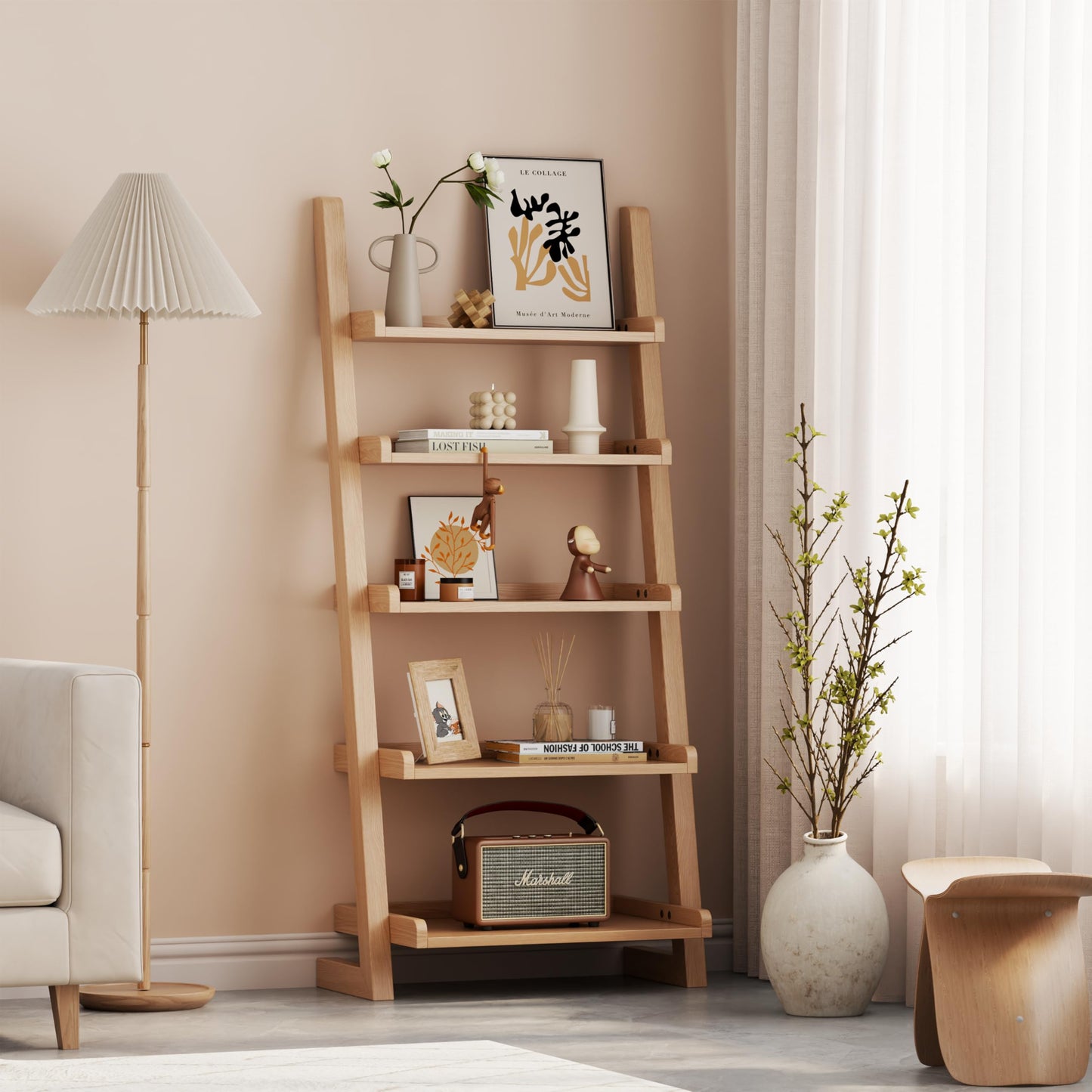 White 5-Tier Wooden Ladder Shelf