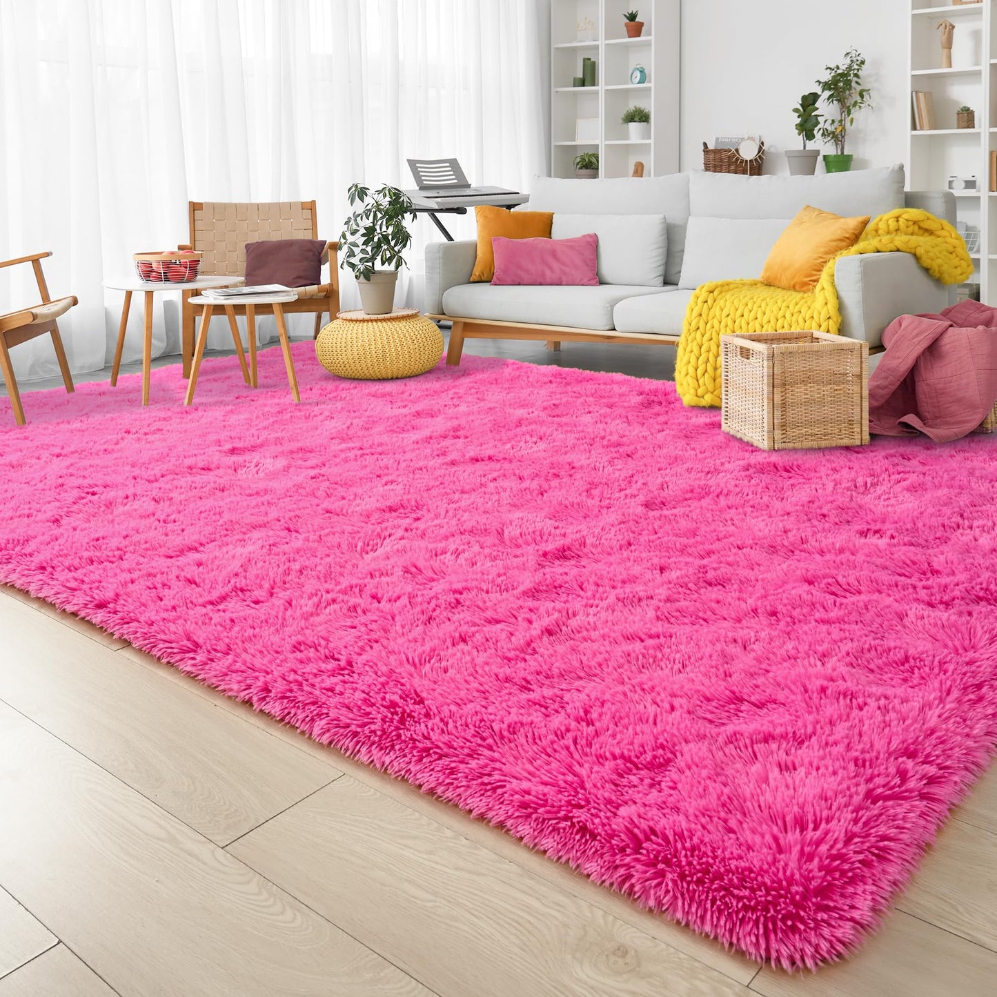 Keeko 4x5.3 Black Fluffy Shag Rug