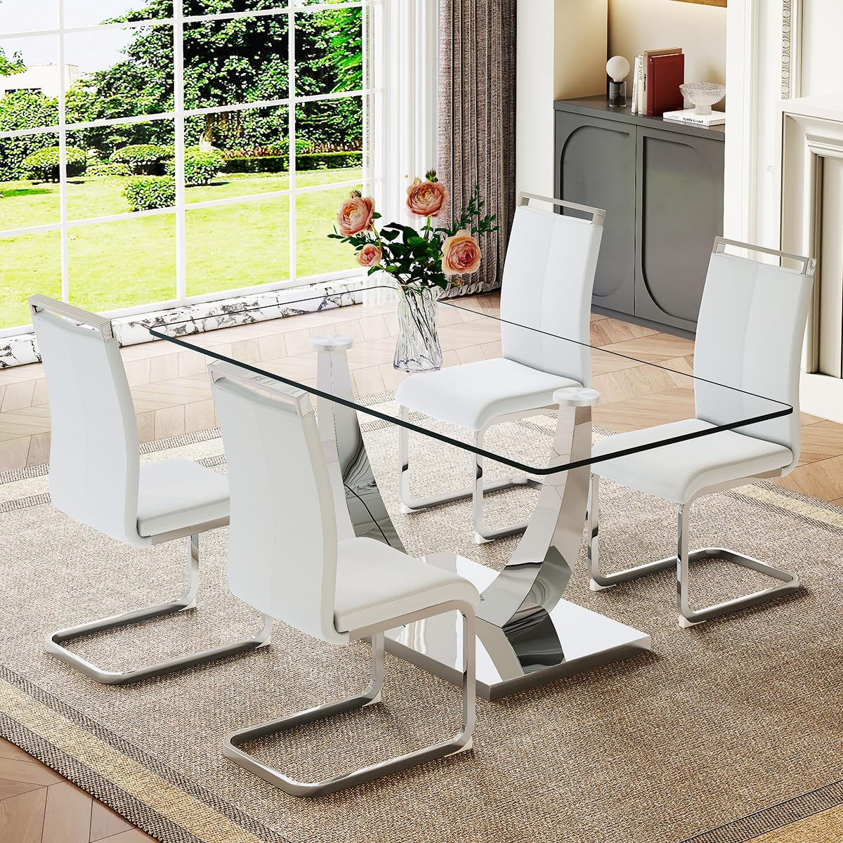71" Glass Dining Table Set for 6