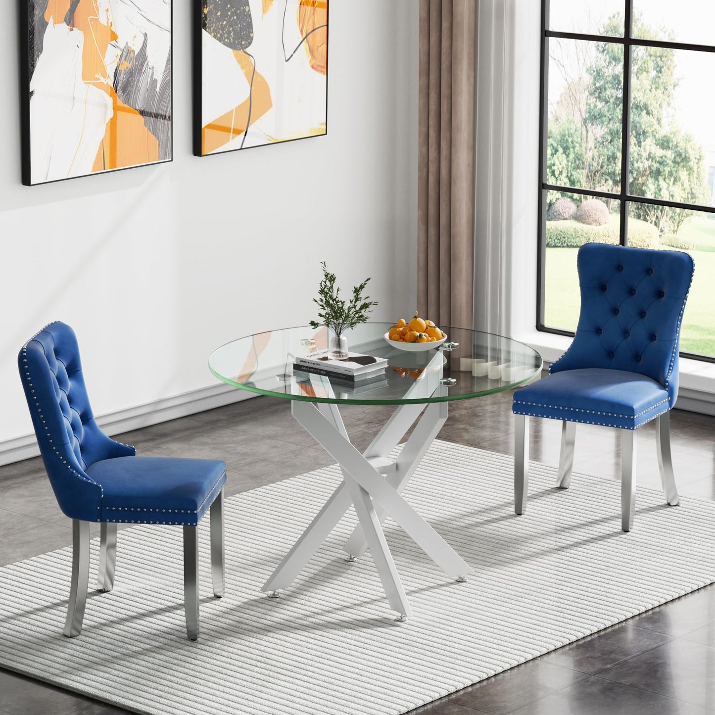 36" Silver Glass Dining Set – 5 Pieces