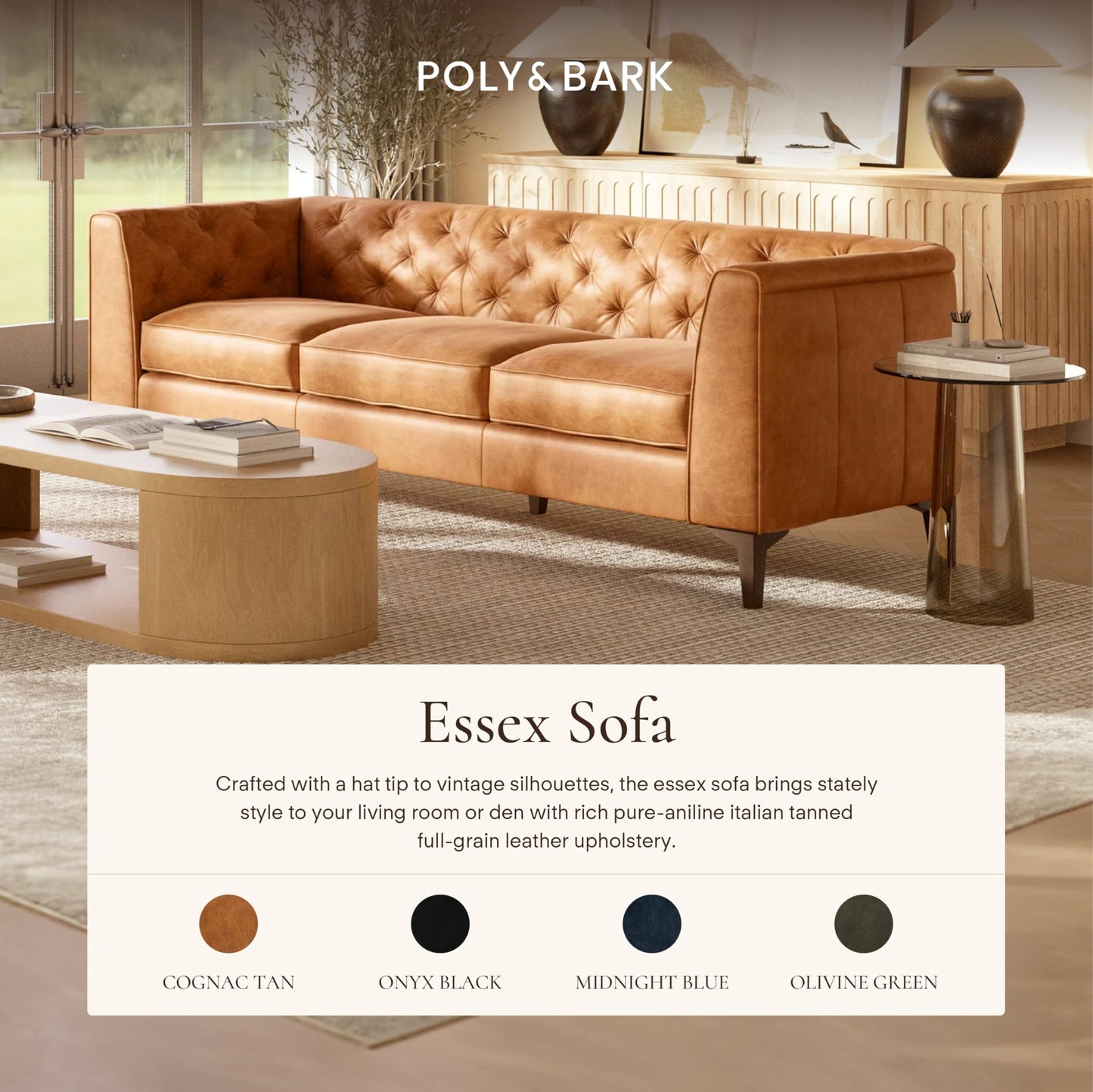 POLY & BARK 74" Leather Sofa – Cognac Tan