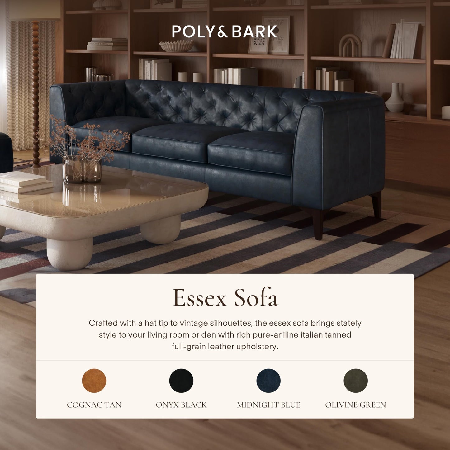 POLY & BARK 74" Leather Sofa – Cognac Tan