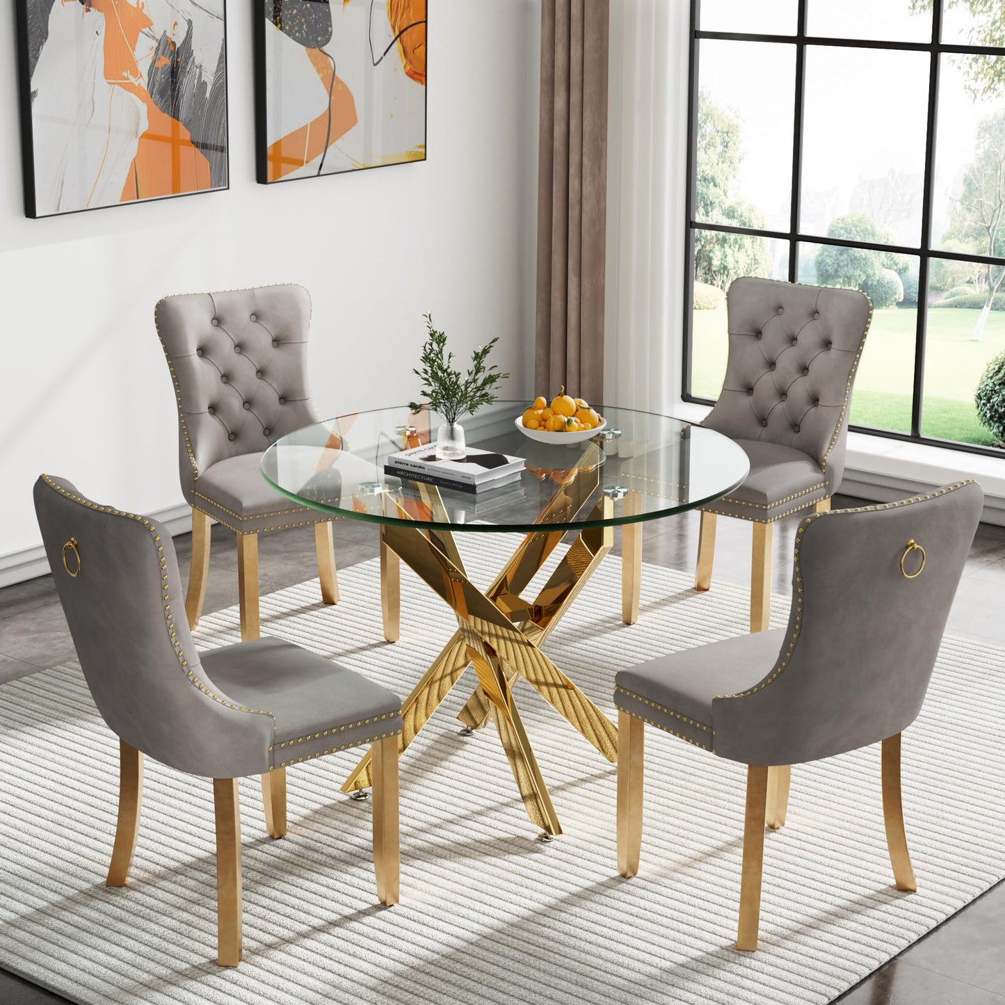 36" Silver Glass Dining Set – 5 Pieces