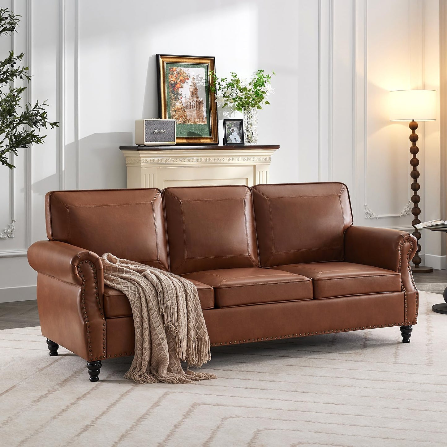 WILLOVE 79" Black Faux Leather Sofa