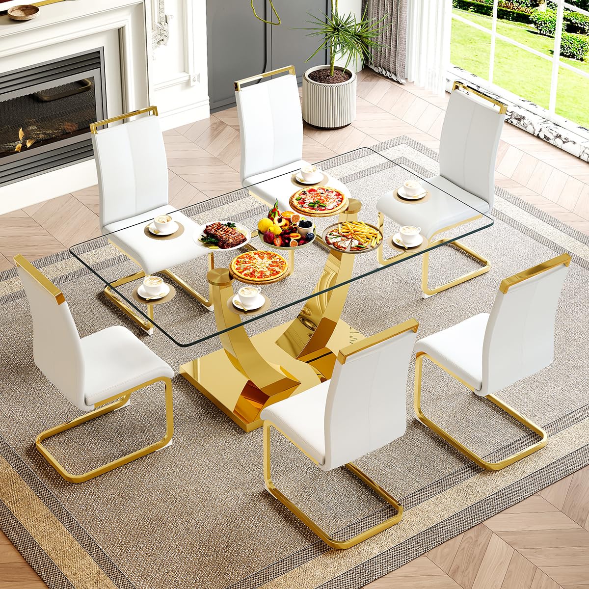 63" Glass Dining Table Set for 4