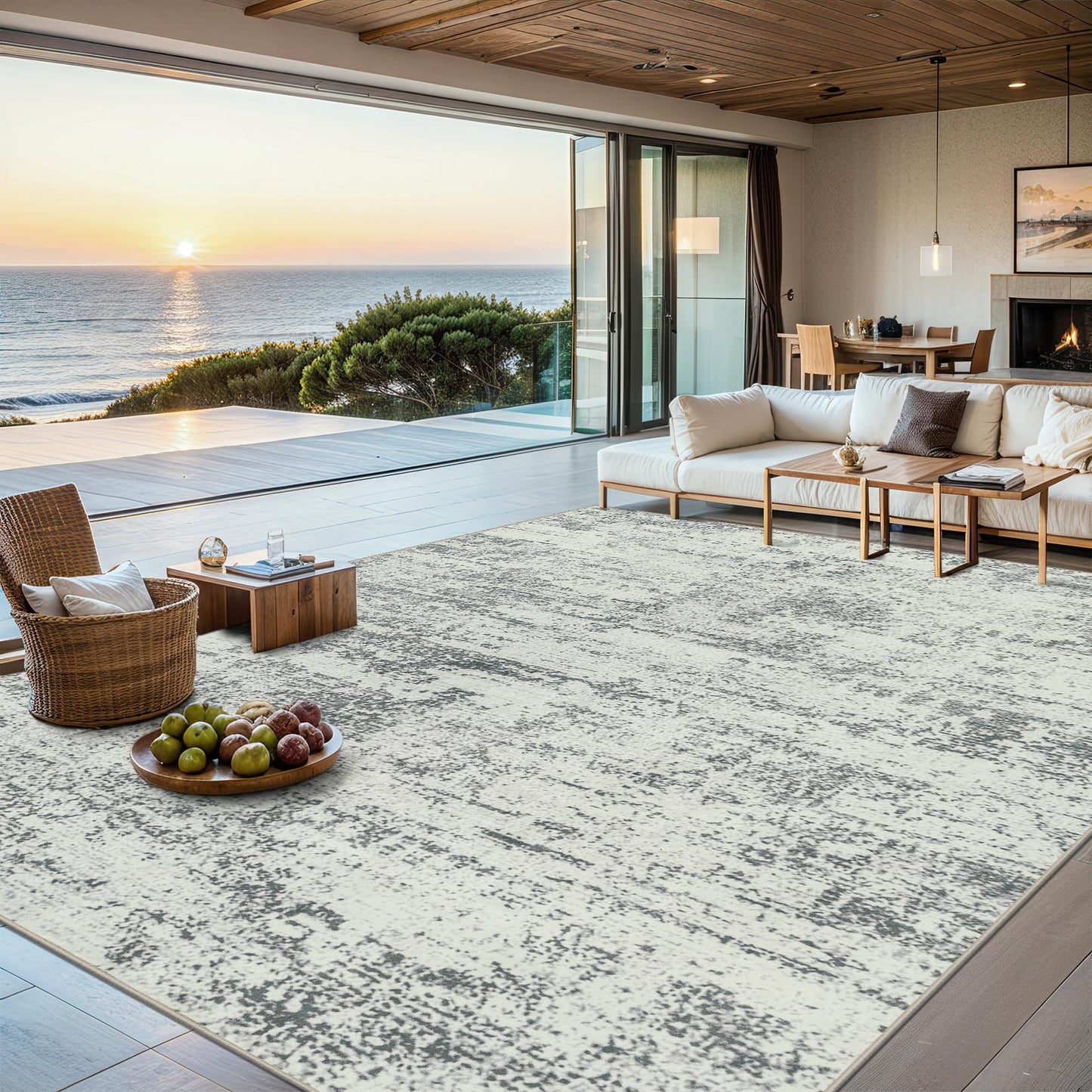 8x10 Ft Grey Abstract Area Rug