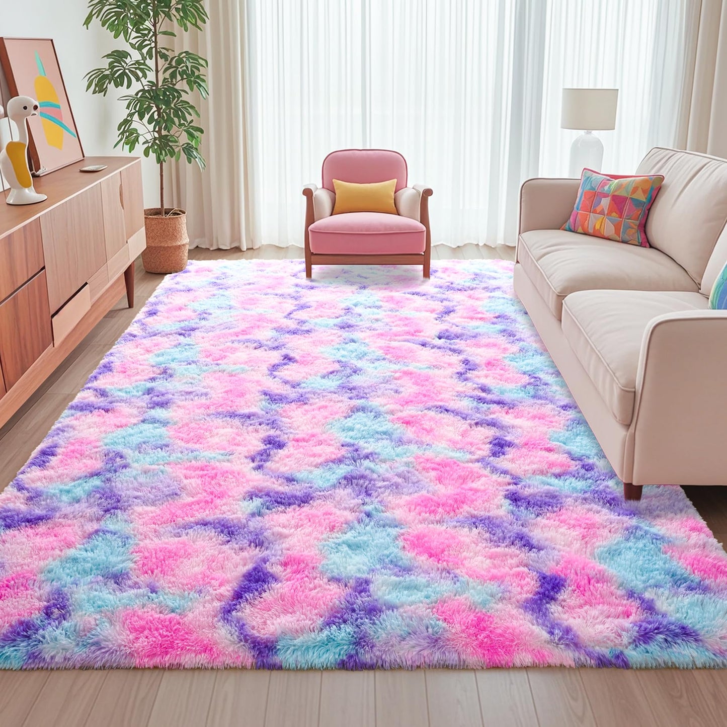 Keeko 4x5.3 Black Fluffy Shag Rug