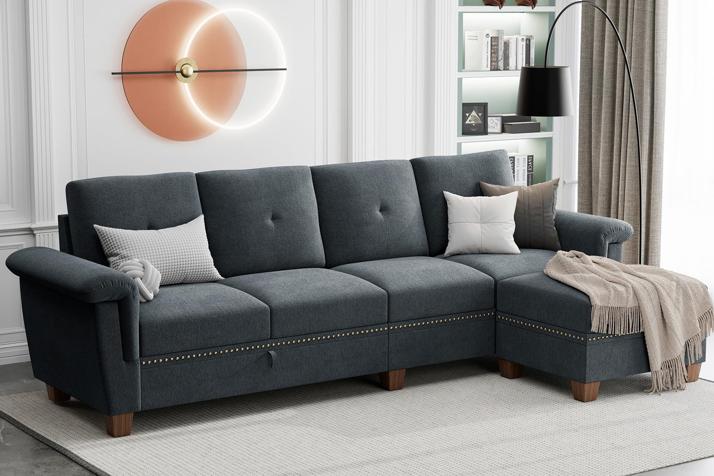 JAMFLY 4-Seat Sectional Sofa – Dark Gray