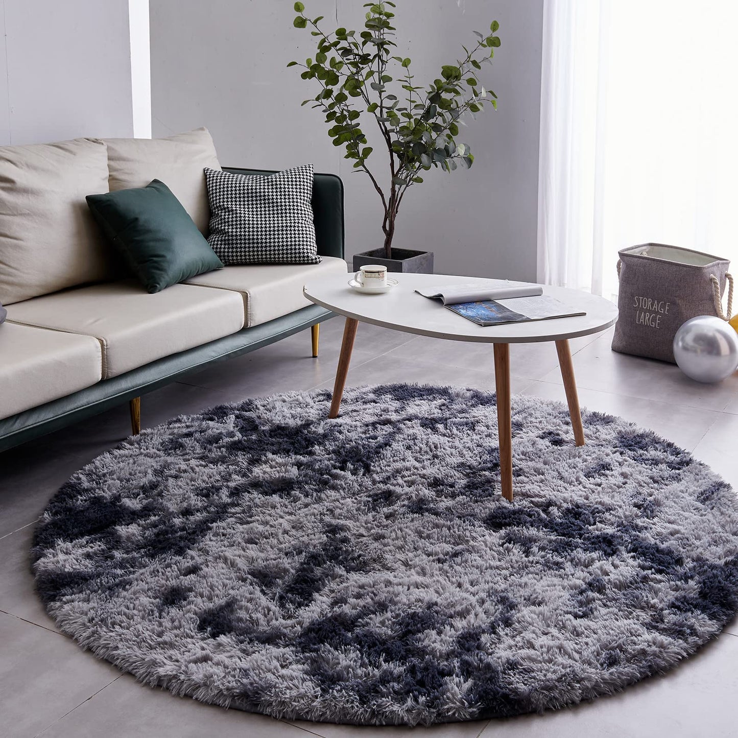 FJZFING 4x4 Light Grey Round Shag Rug