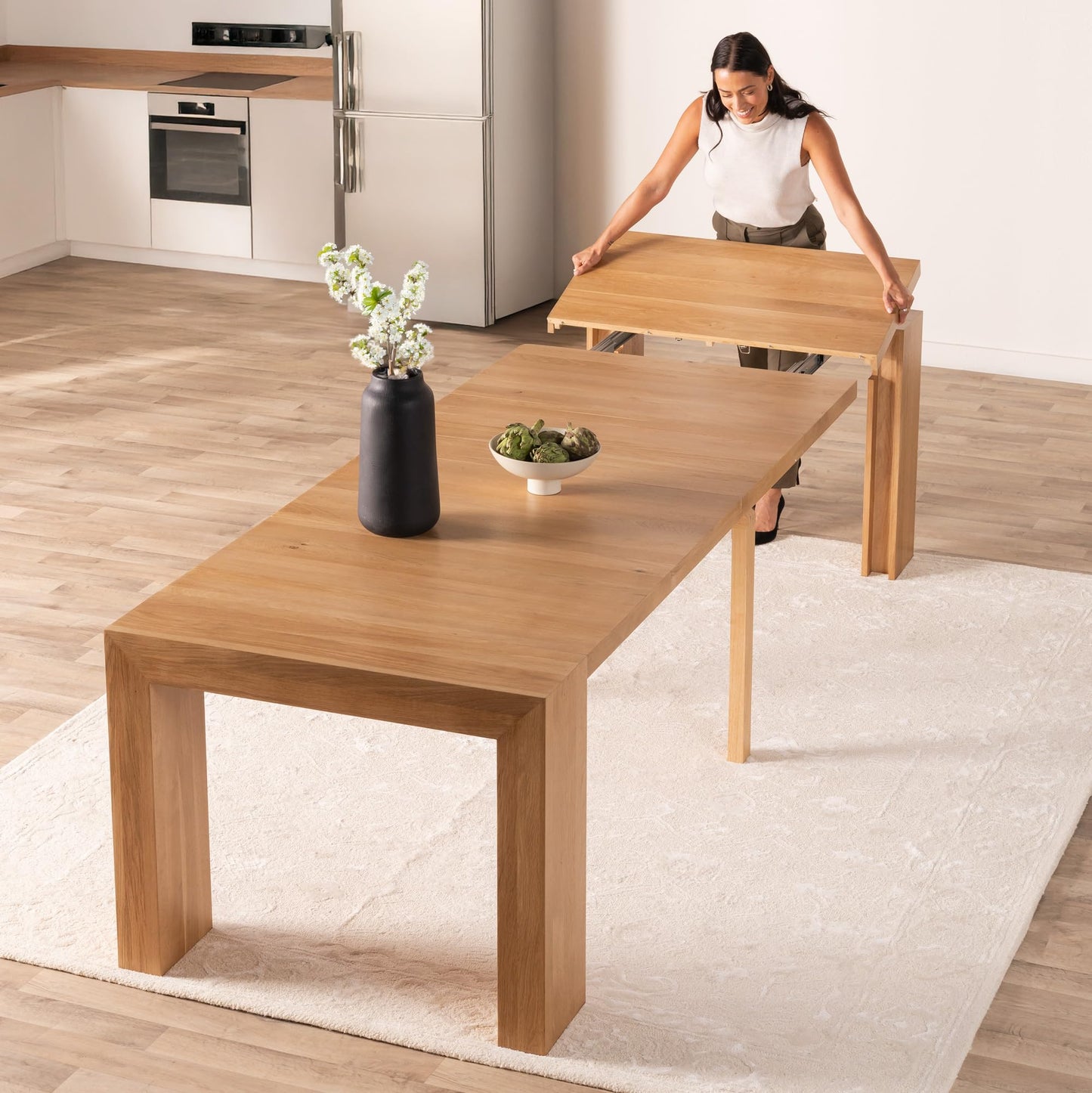 White Extendable Dining Table & Bench