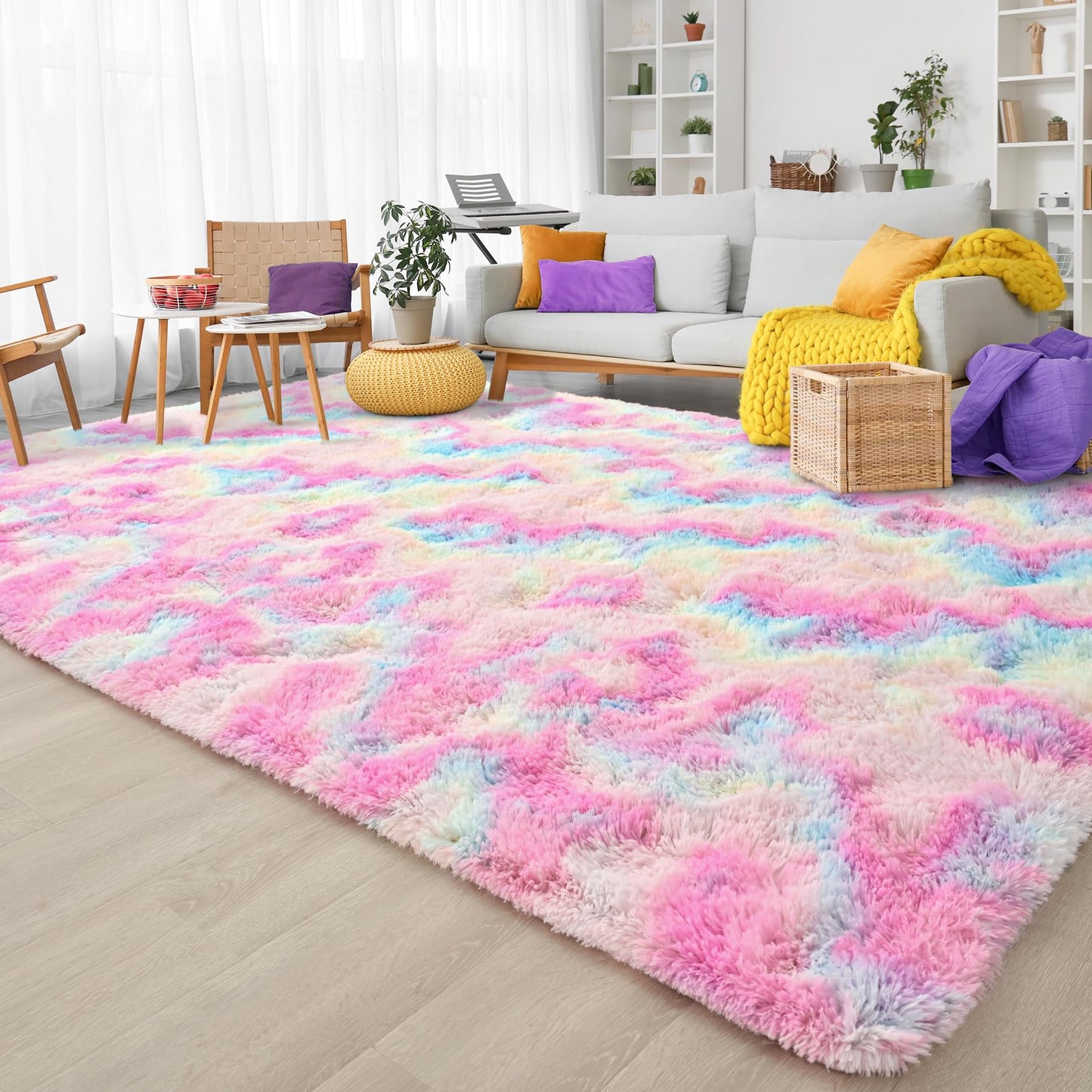 Keeko 4x5.3 Black Fluffy Shag Rug
