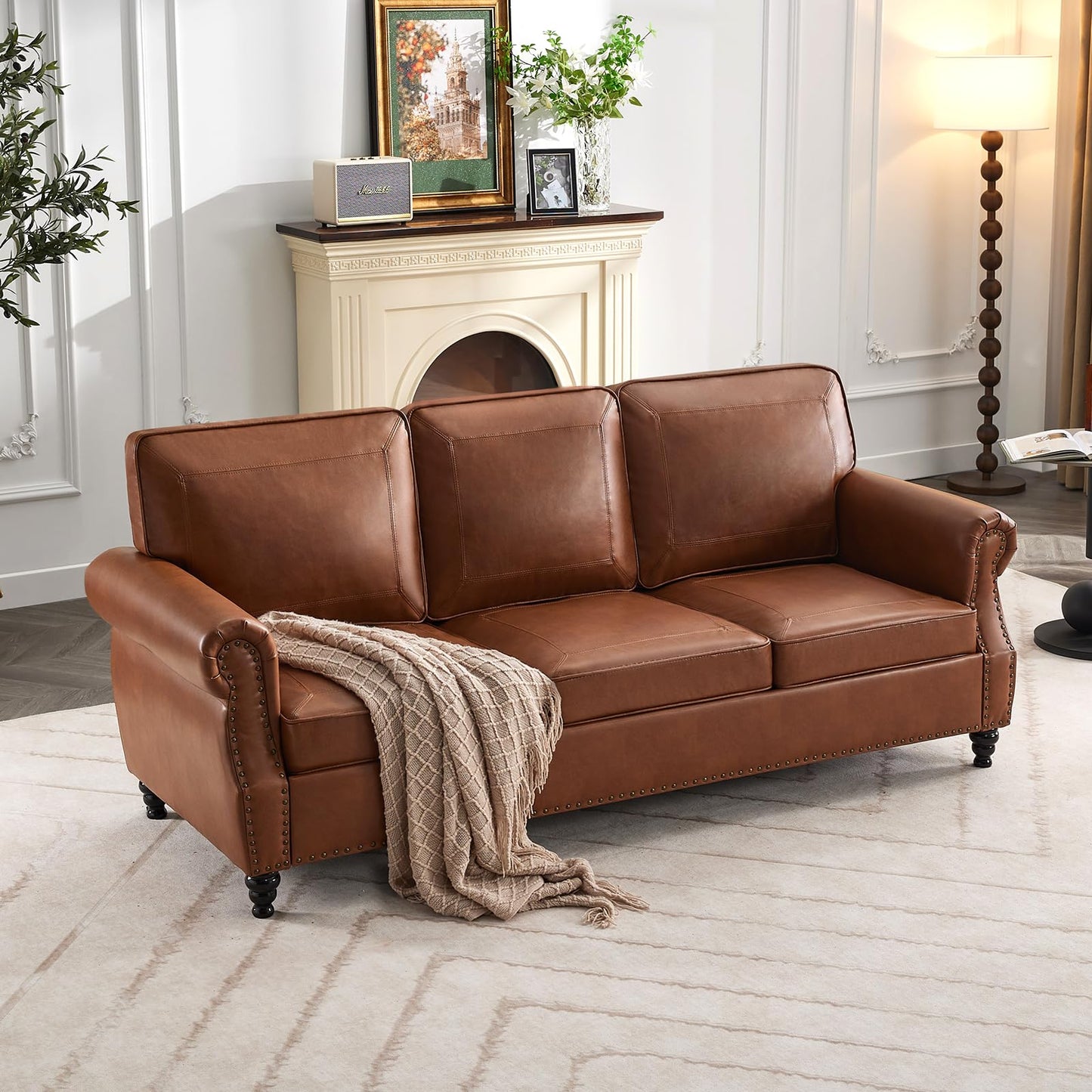 WILLOVE 79" Black Faux Leather Sofa