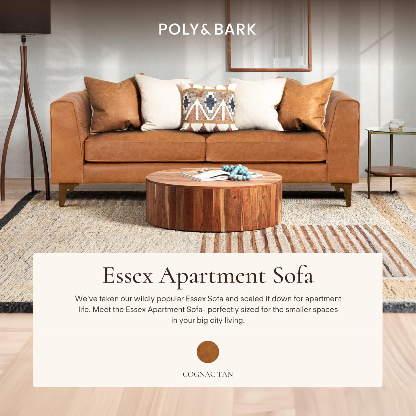 POLY & BARK 74" Leather Sofa – Cognac Tan