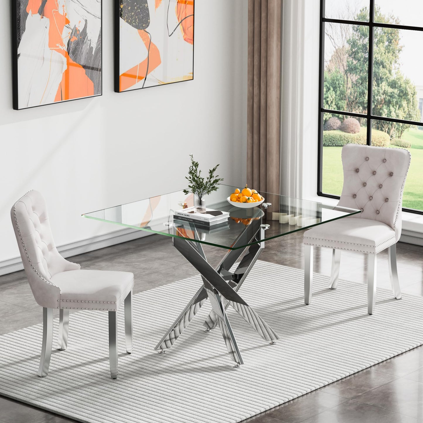 36" Silver Glass Dining Set – 5 Pieces