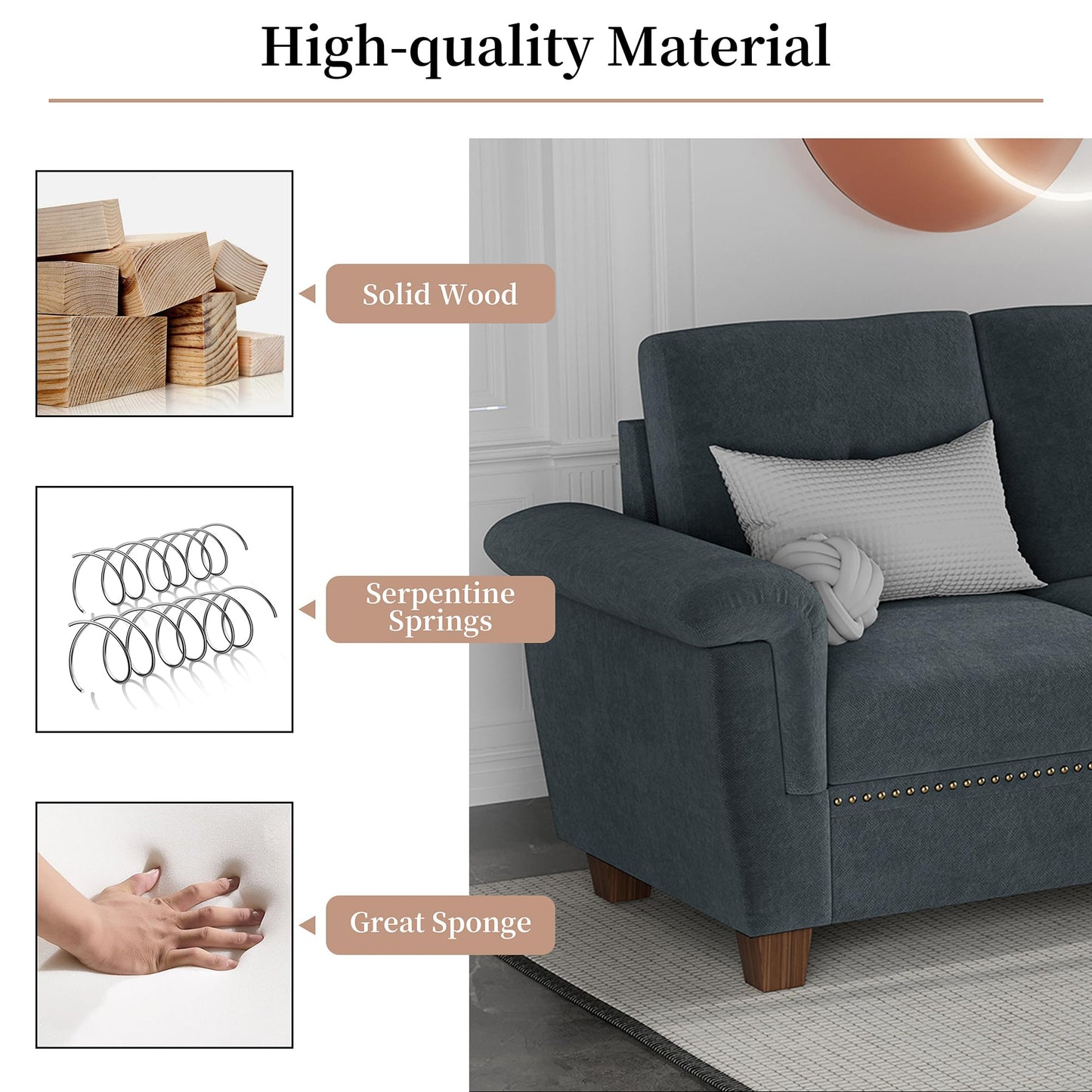 JAMFLY 4-Seat Sectional Sofa – Dark Gray