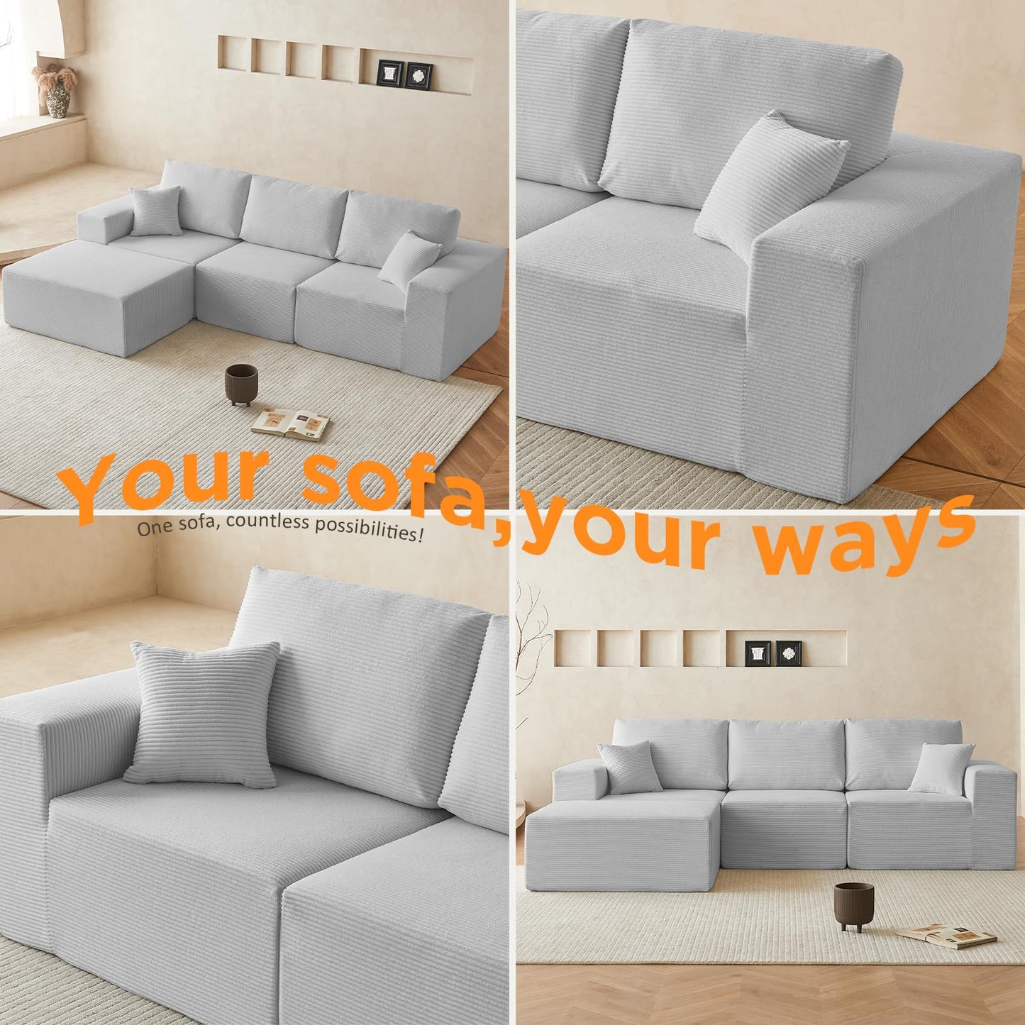 INGEROOM 108" Sectional Sofa – Dark Gray