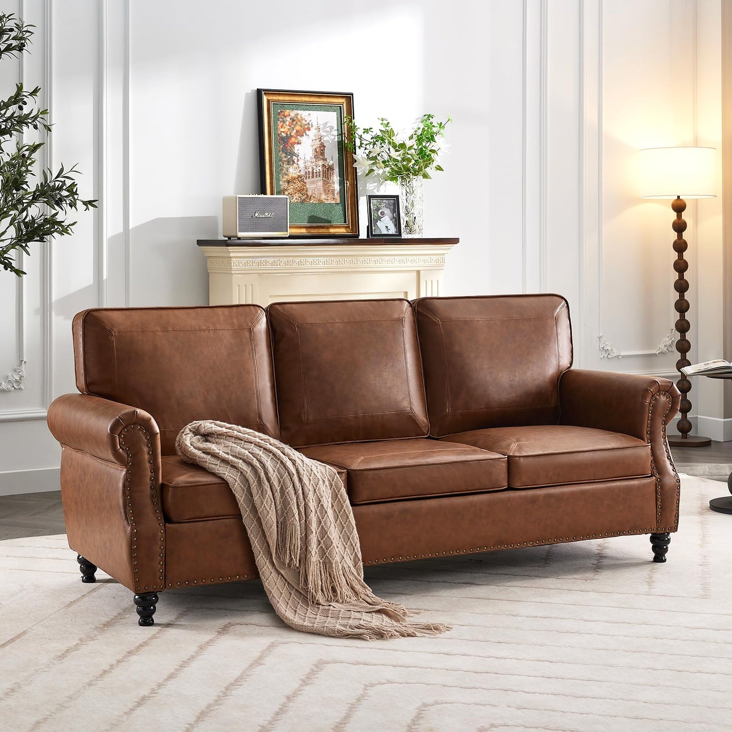 WILLOVE 79" Black Faux Leather Sofa