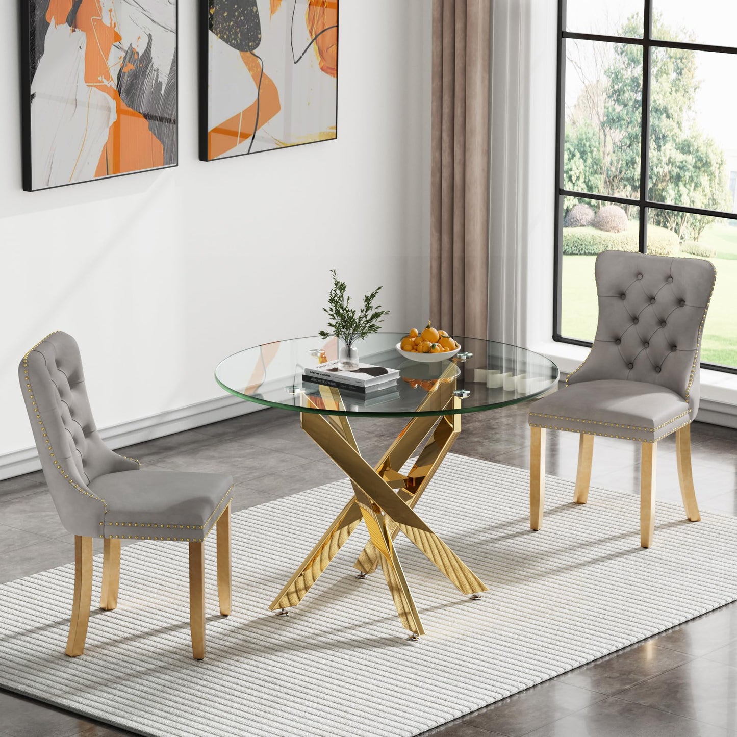 36" Silver Glass Dining Set – 5 Pieces