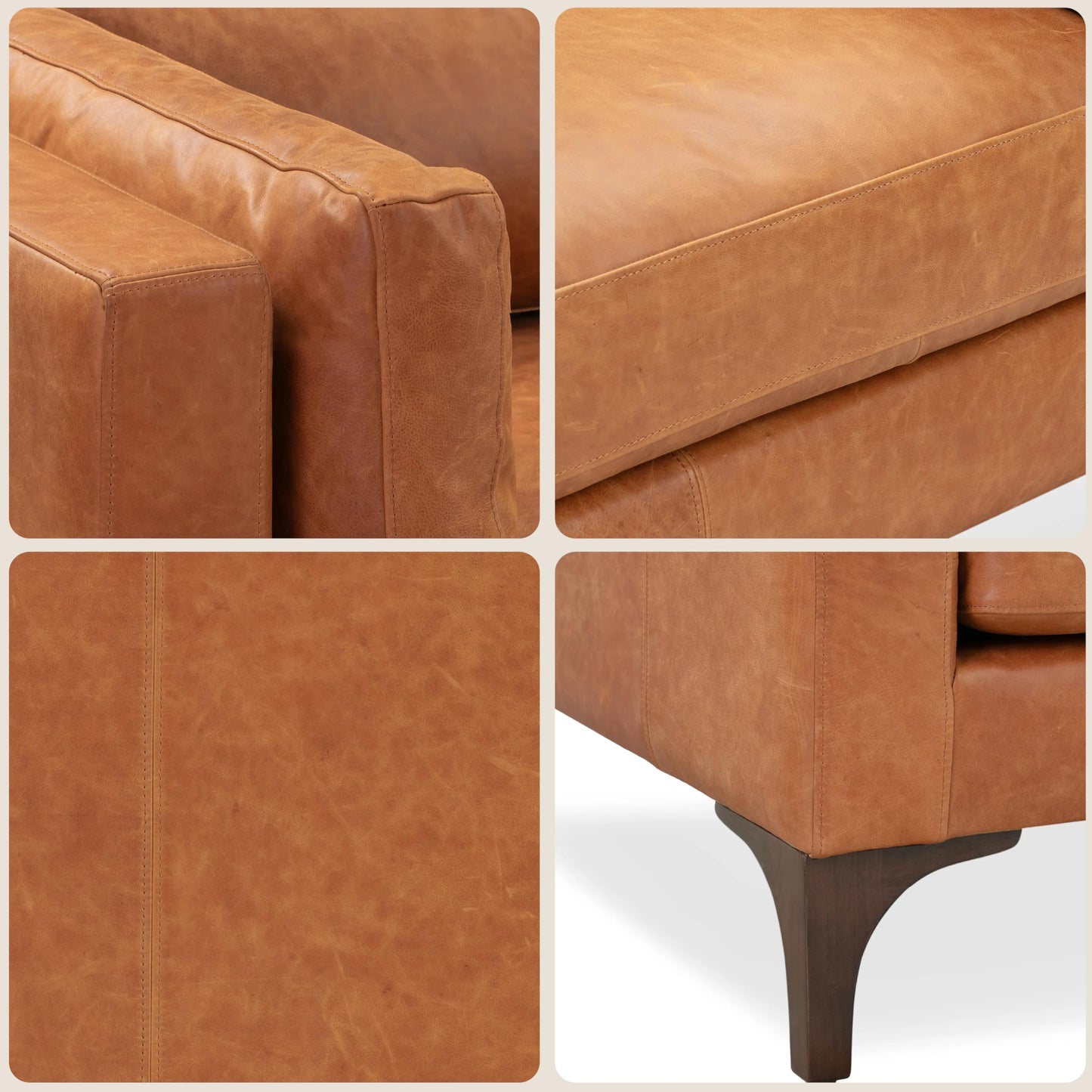 88" Girona Leather Sofa, Cognac Tan