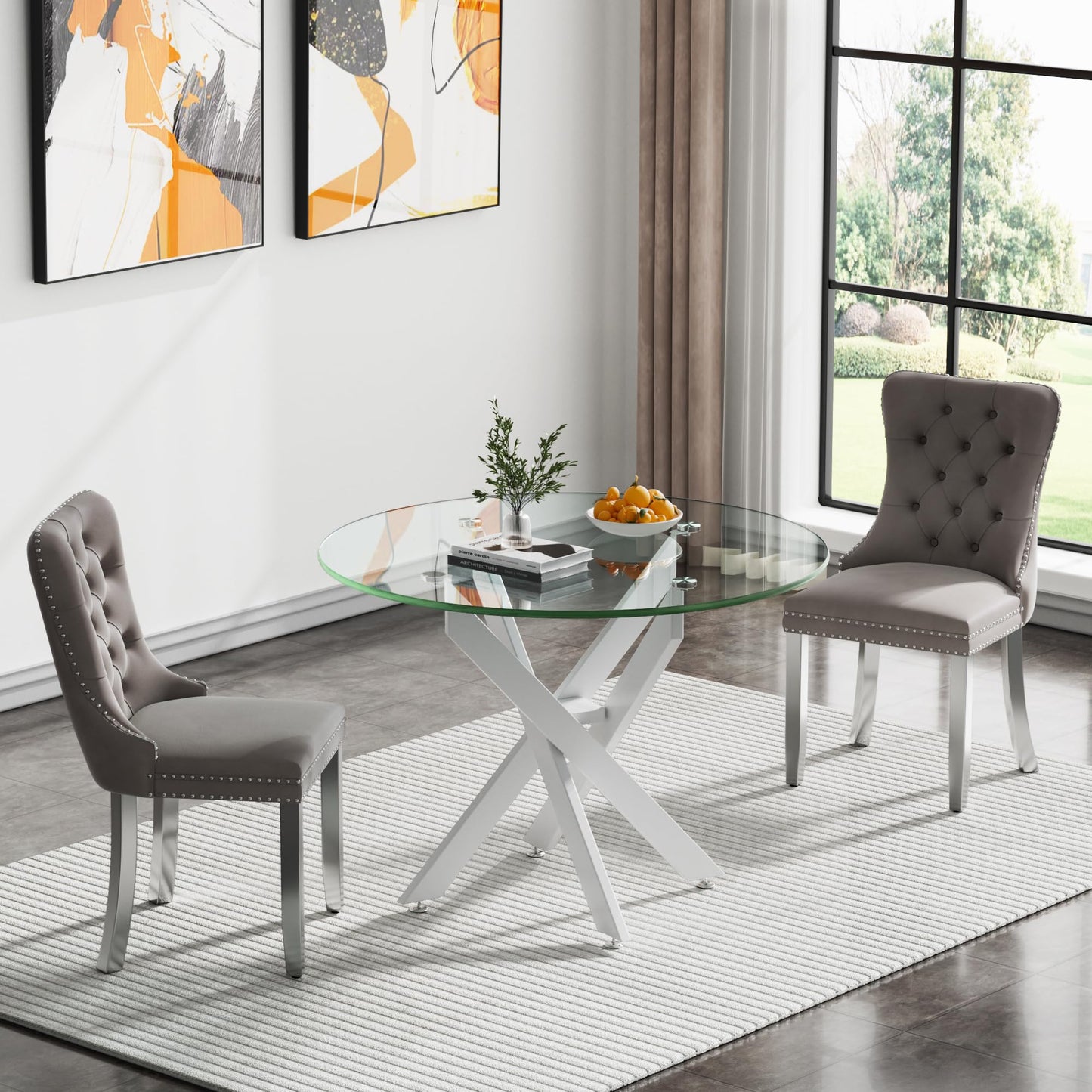 36" Silver Glass Dining Set – 5 Pieces