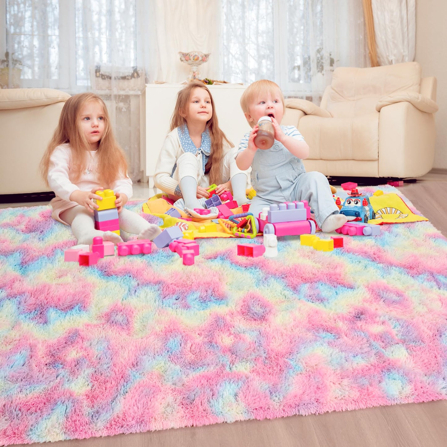 Keeko 4x5.3 Black Fluffy Shag Rug