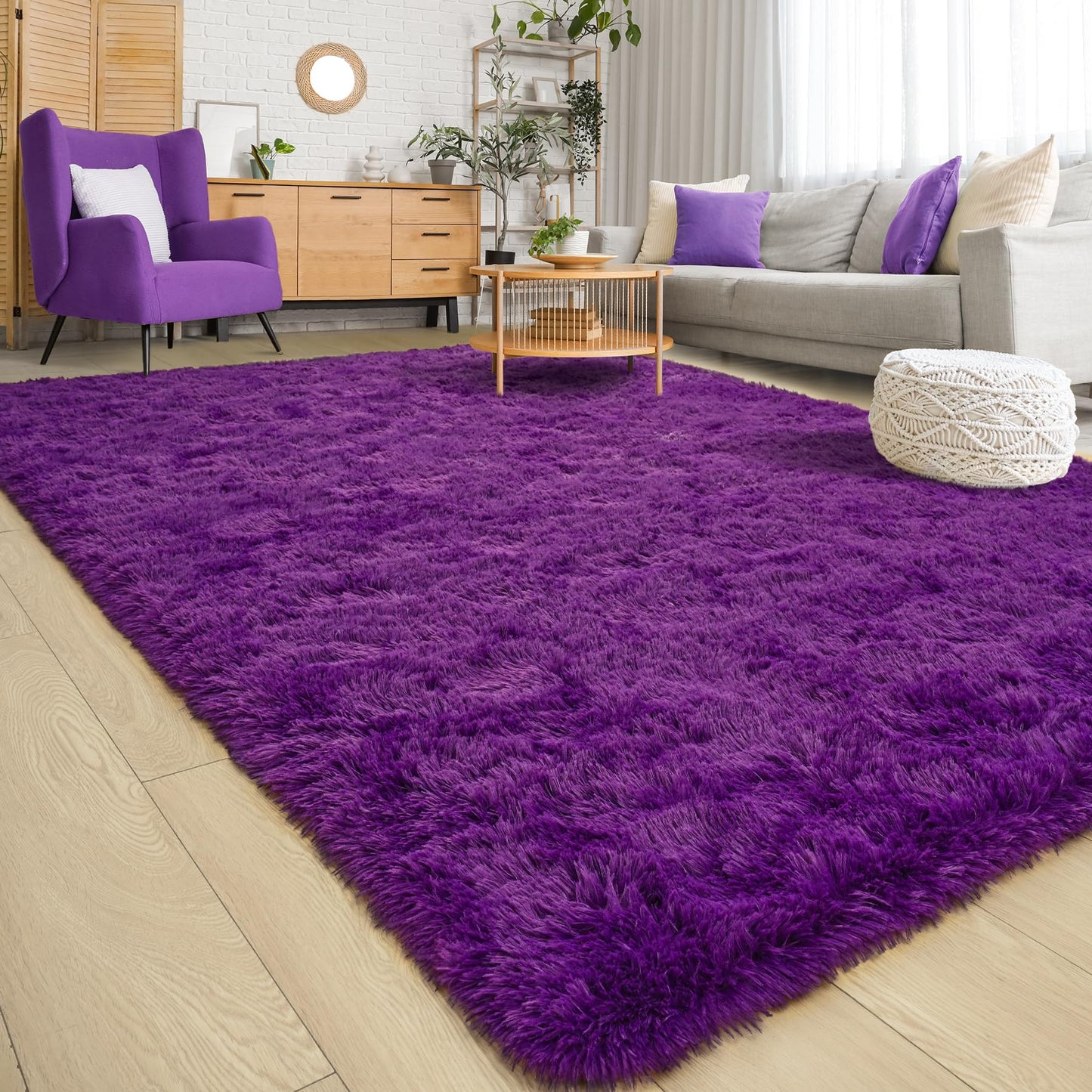 Keeko 4x5.3 Black Fluffy Shag Rug