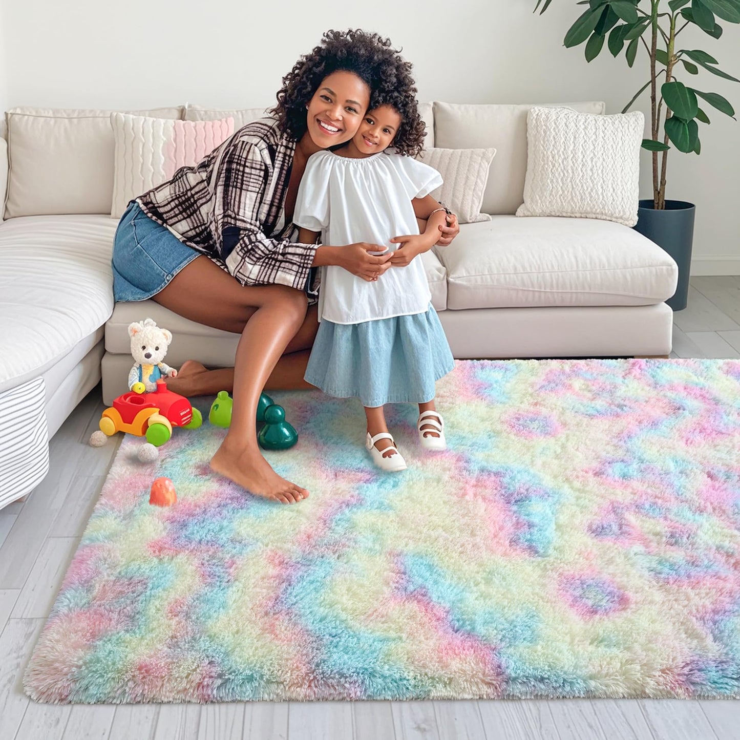 Keeko 4x5.3 Black Fluffy Shag Rug