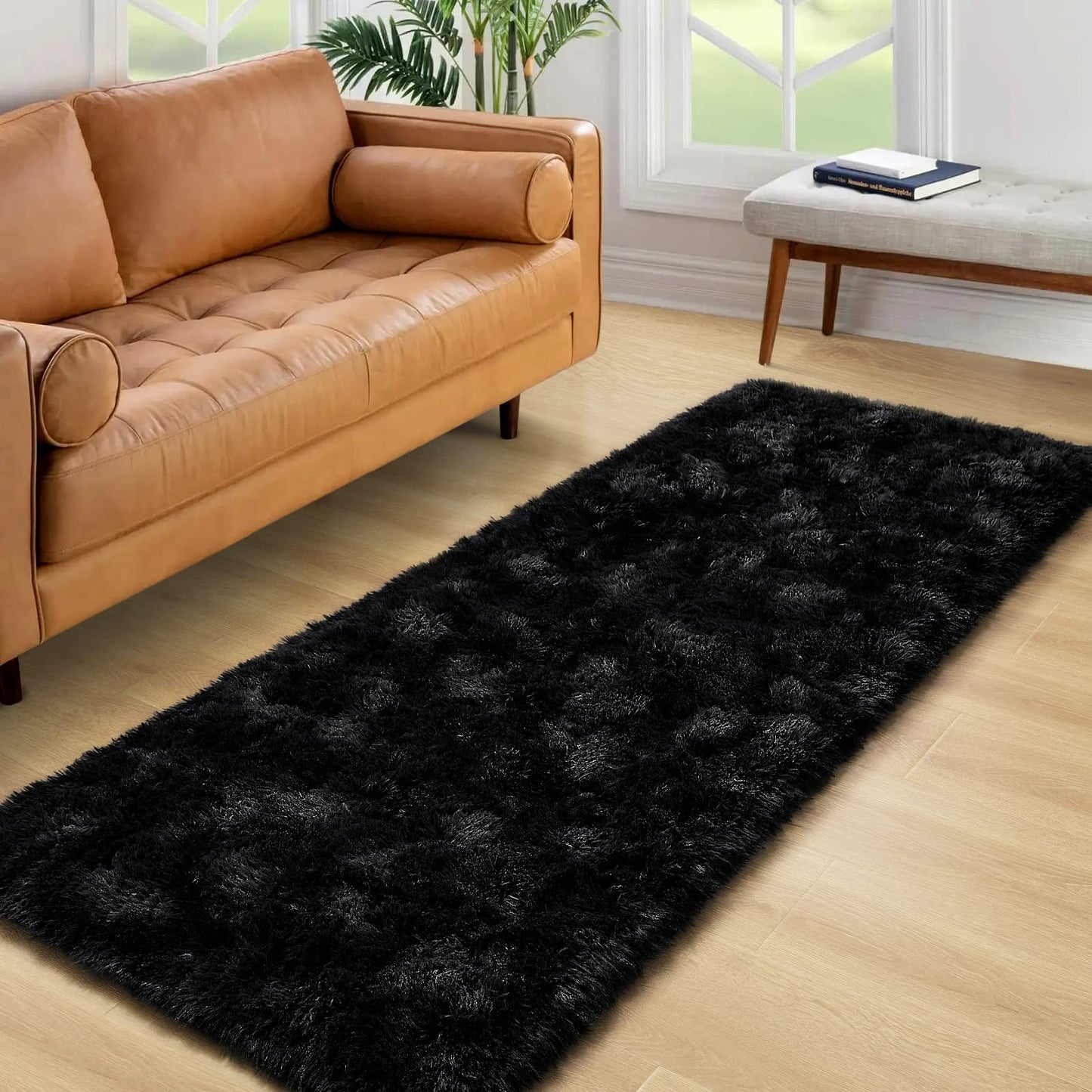 Keeko 4x5.3 Black Fluffy Shag Rug