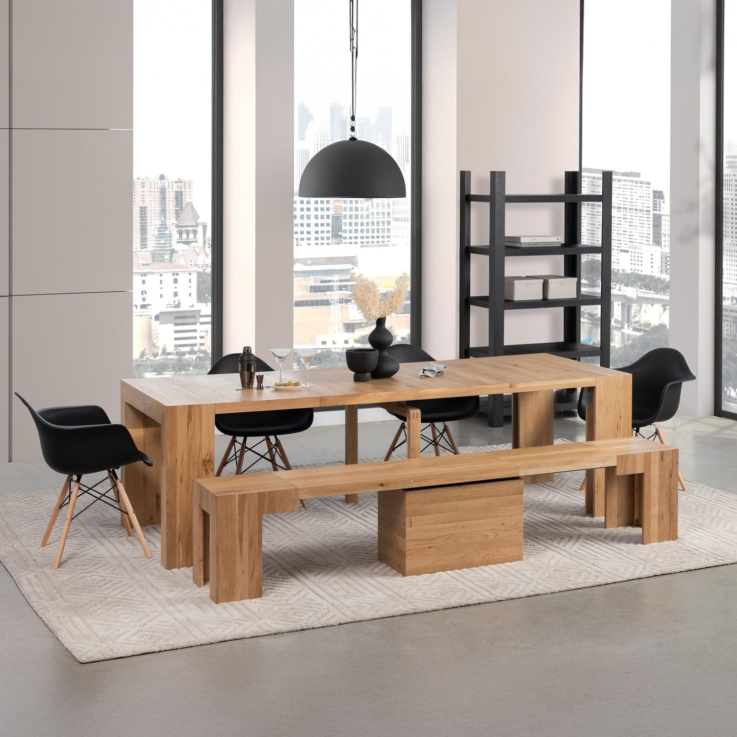 White Extendable Dining Table & Bench