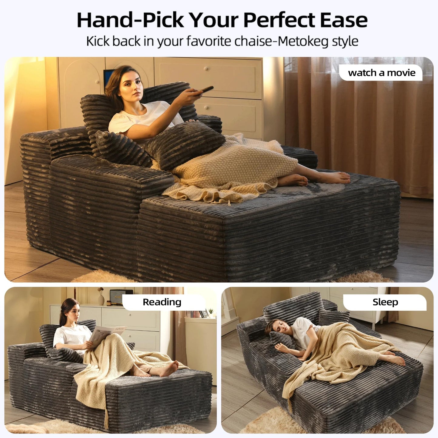 68" Beige Chaise Lounge Chair