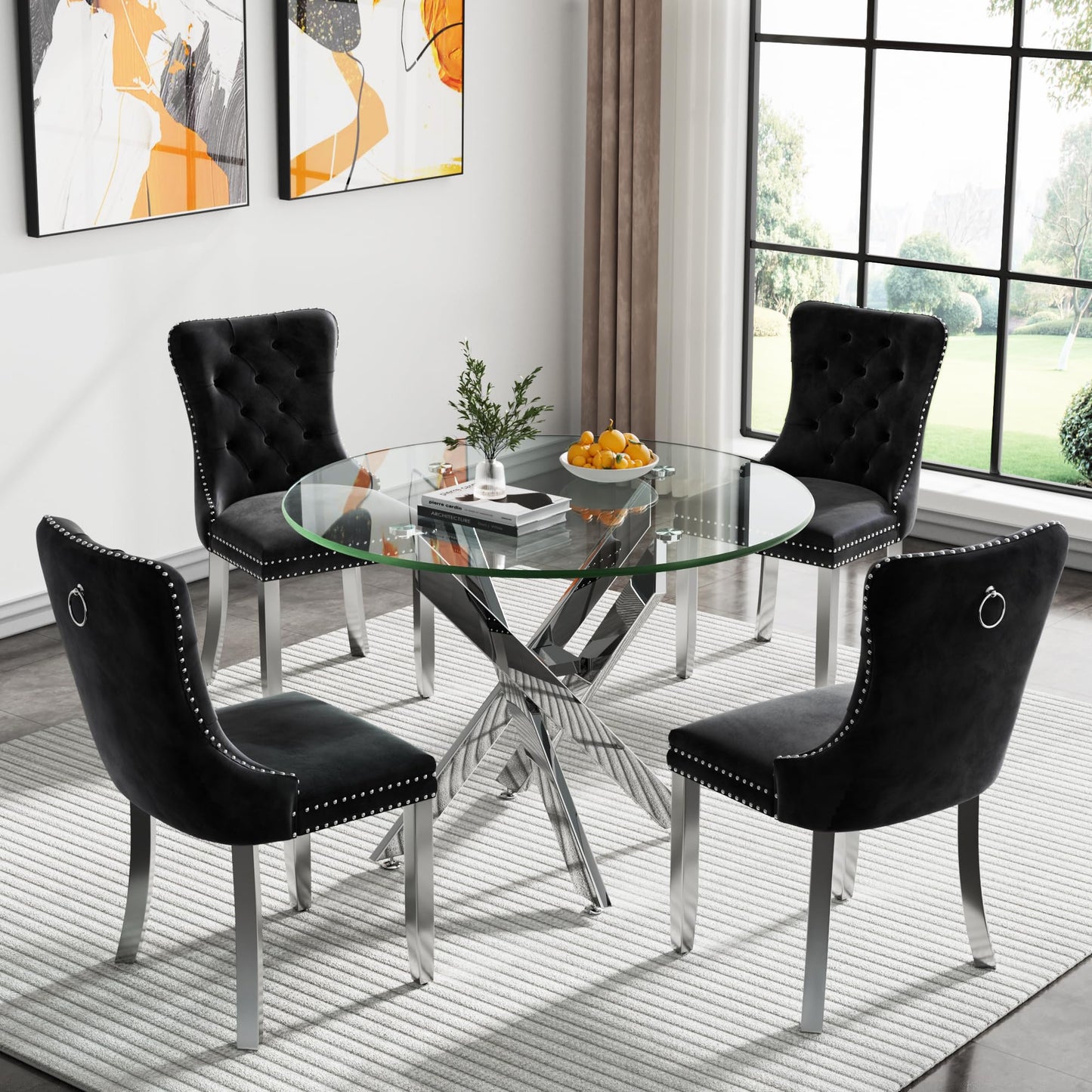 36" Silver Glass Dining Set – 5 Pieces