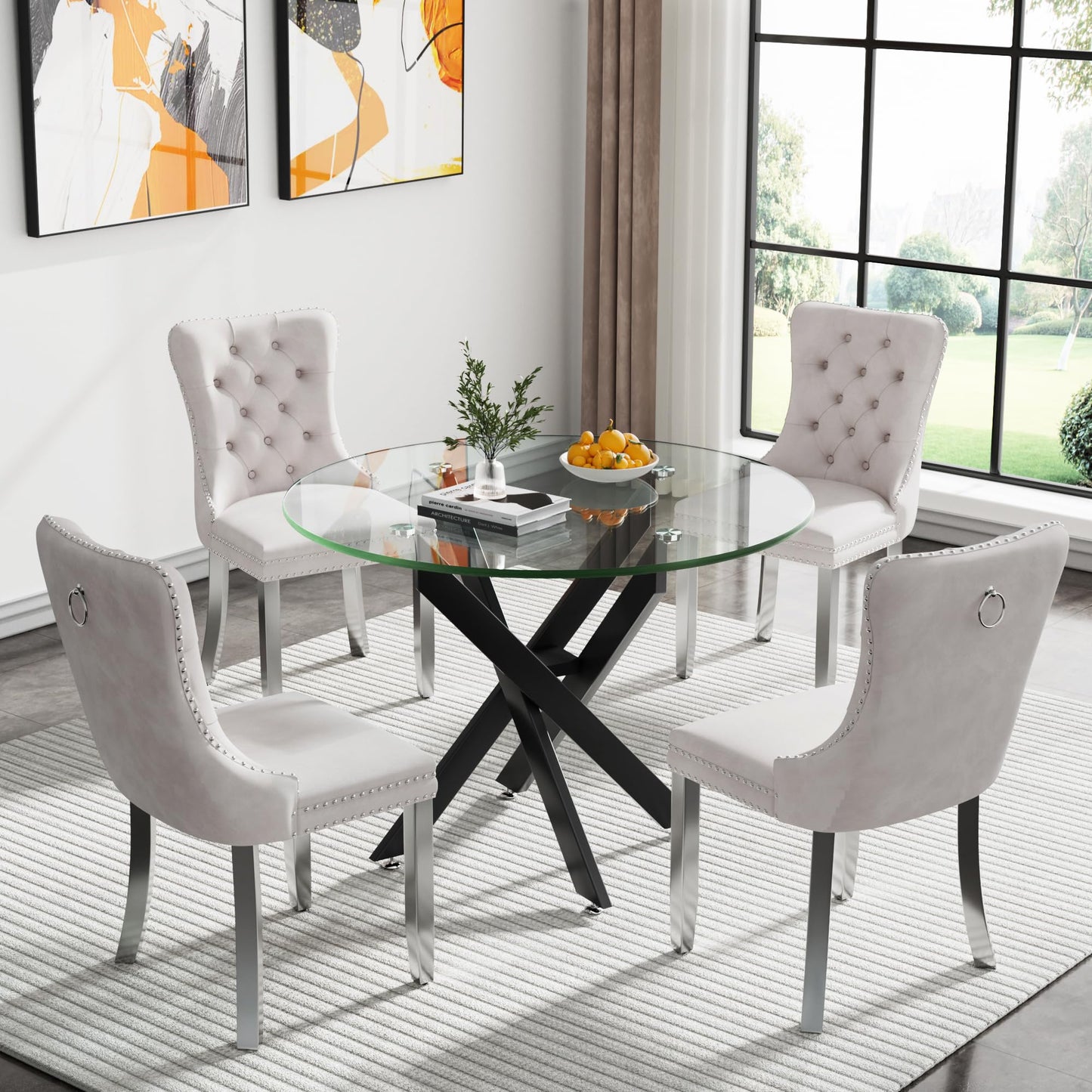 36" Silver Glass Dining Set – 5 Pieces