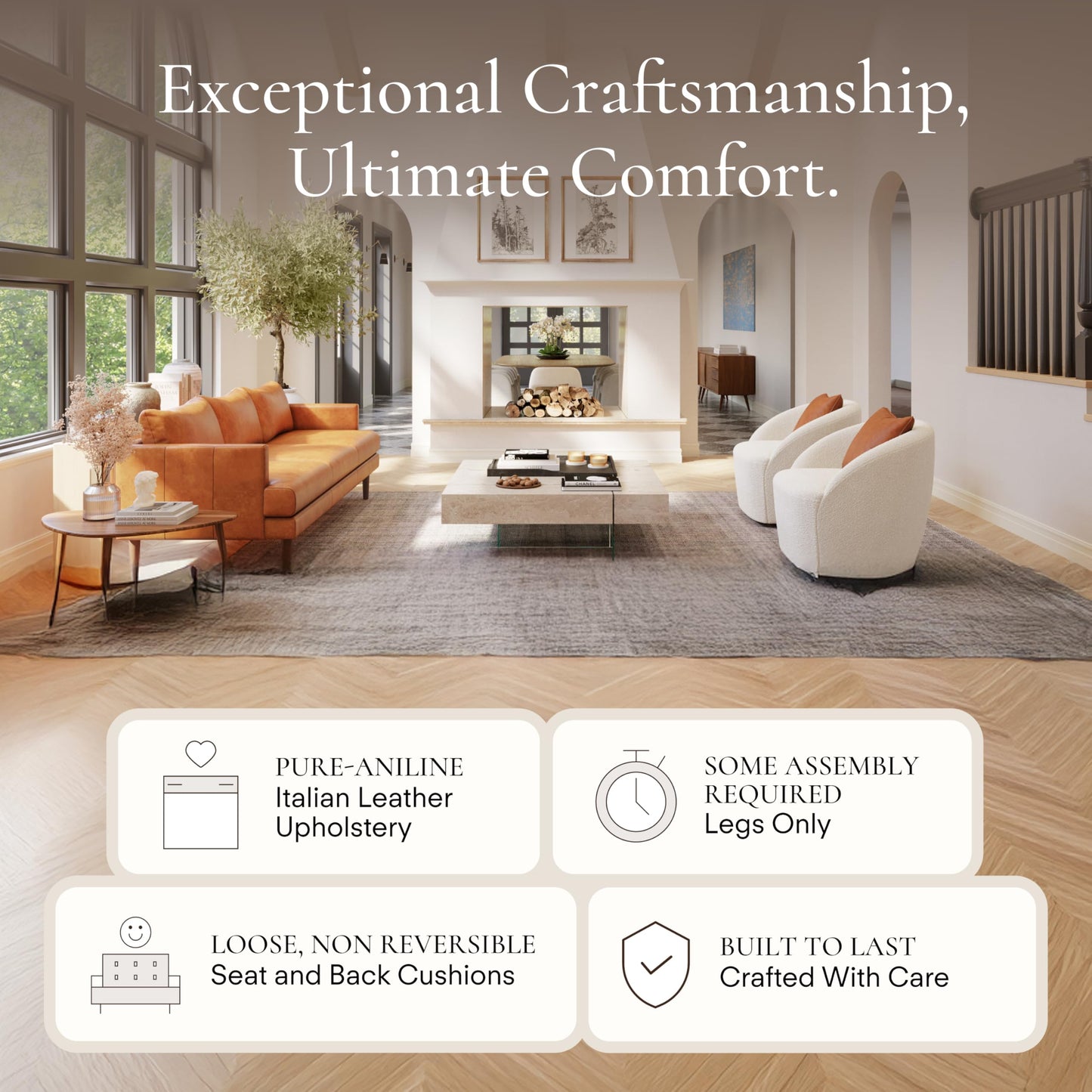 88" Girona Leather Sofa, Cognac Tan