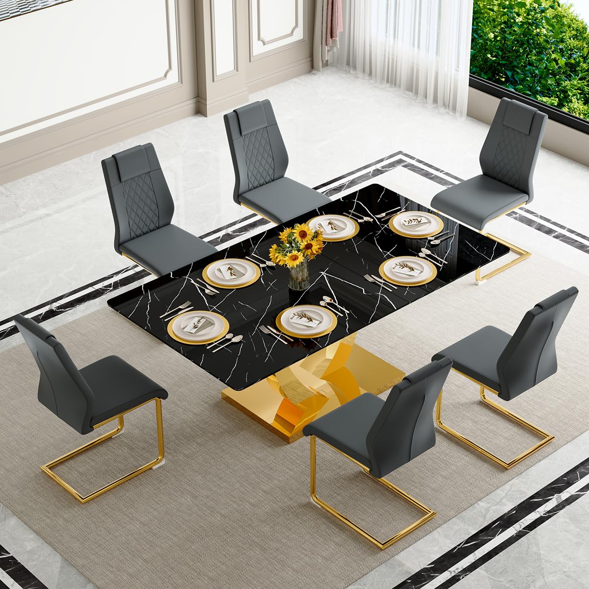 71" Black & Gold Dining Set for 8