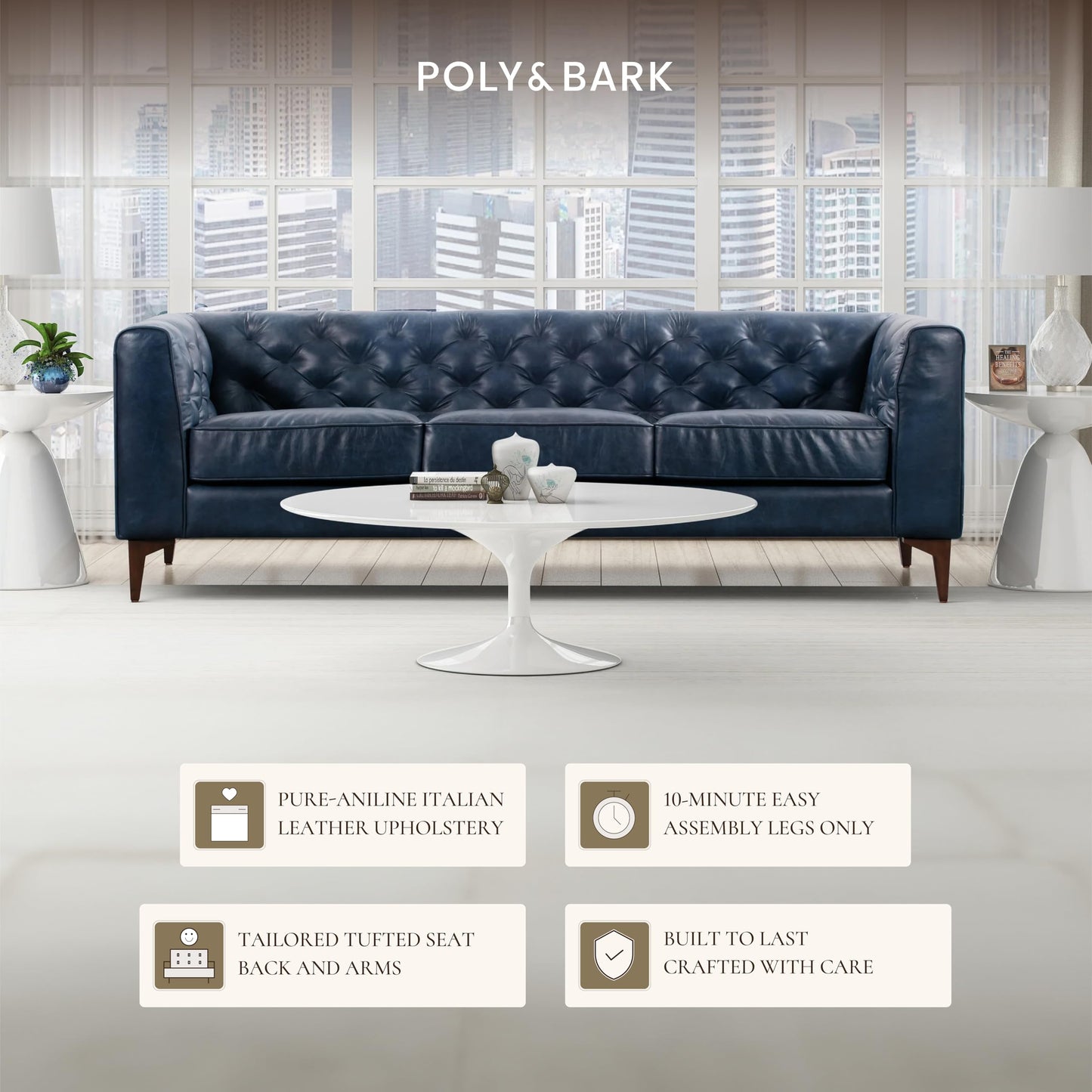 POLY & BARK 74" Leather Sofa – Cognac Tan