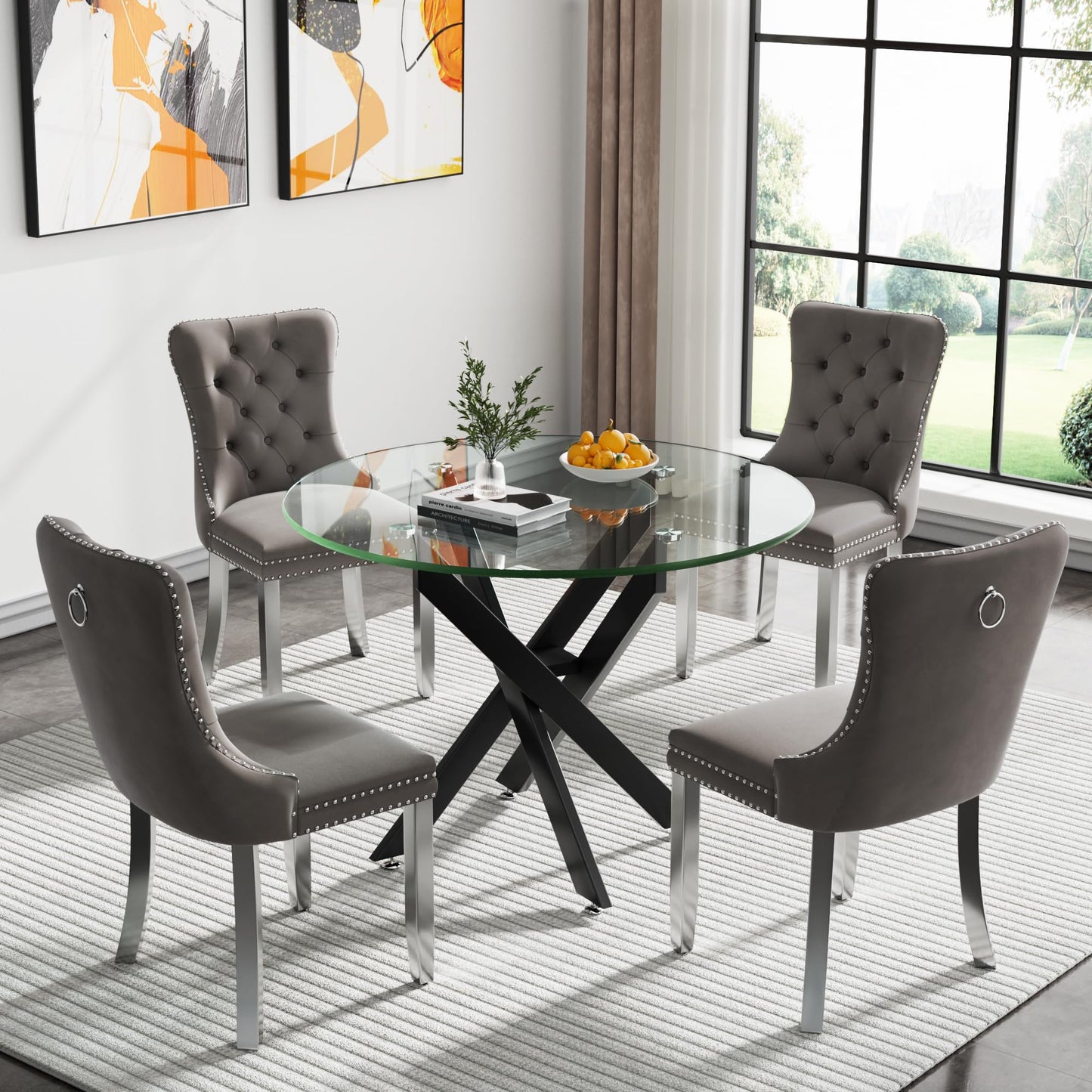 36" Silver Glass Dining Set – 5 Pieces
