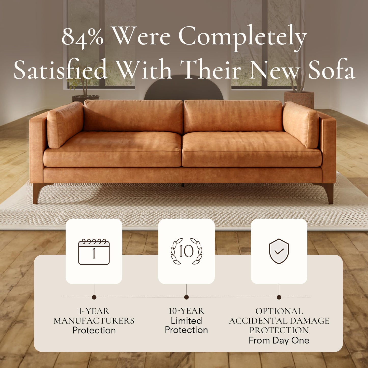 88" Girona Leather Sofa, Cognac Tan