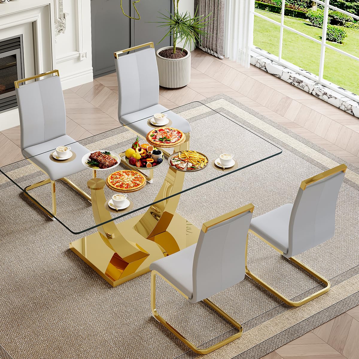 63" Glass Dining Table Set for 4