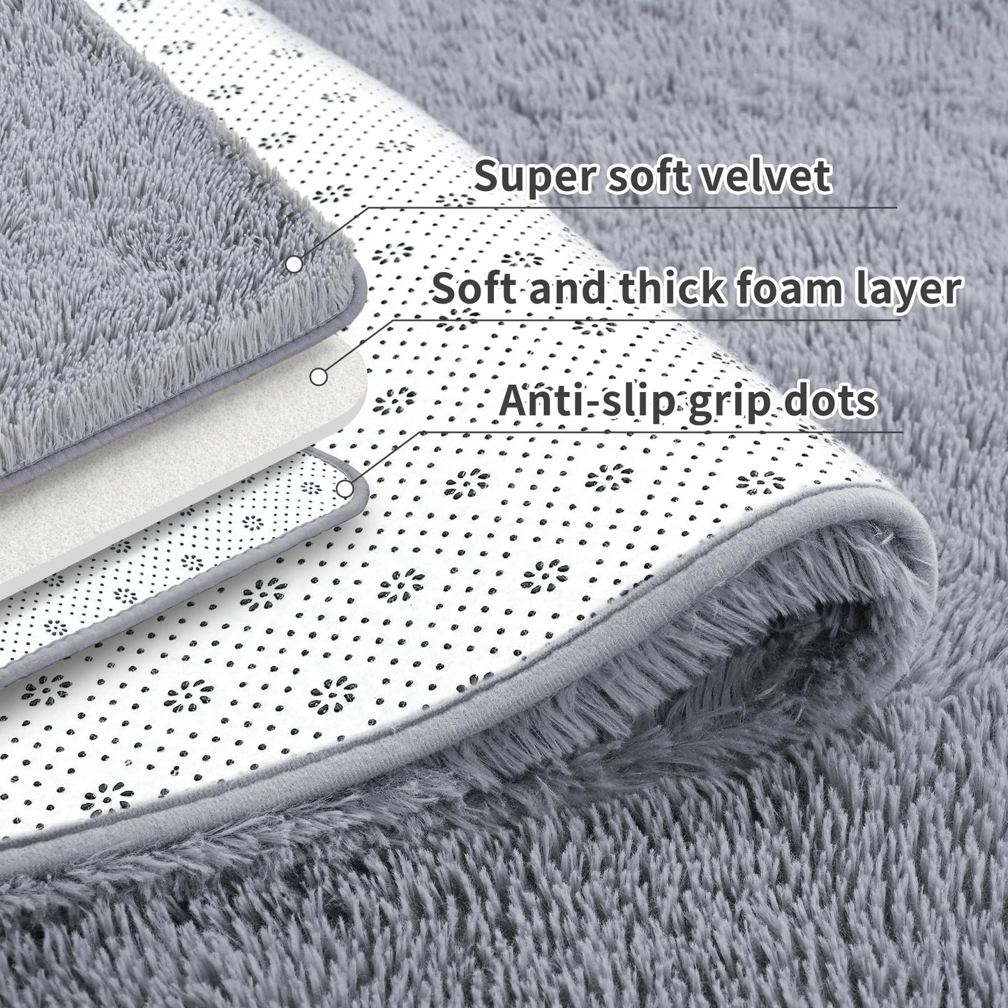 Keeko 4x5.3 Black Fluffy Shag Rug