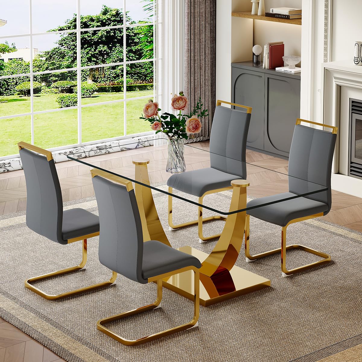 63" Glass Dining Table Set for 4