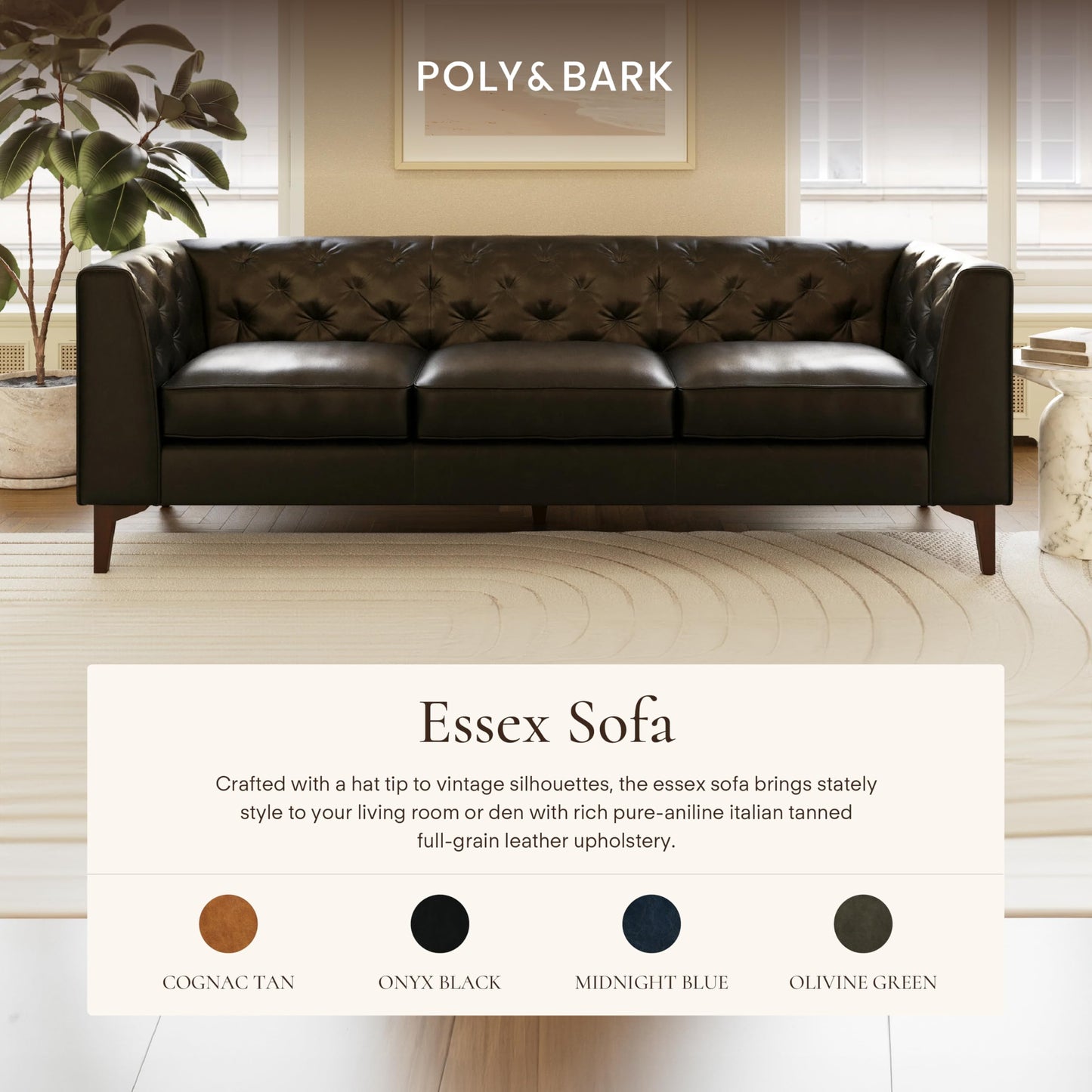 POLY & BARK 74" Leather Sofa – Cognac Tan