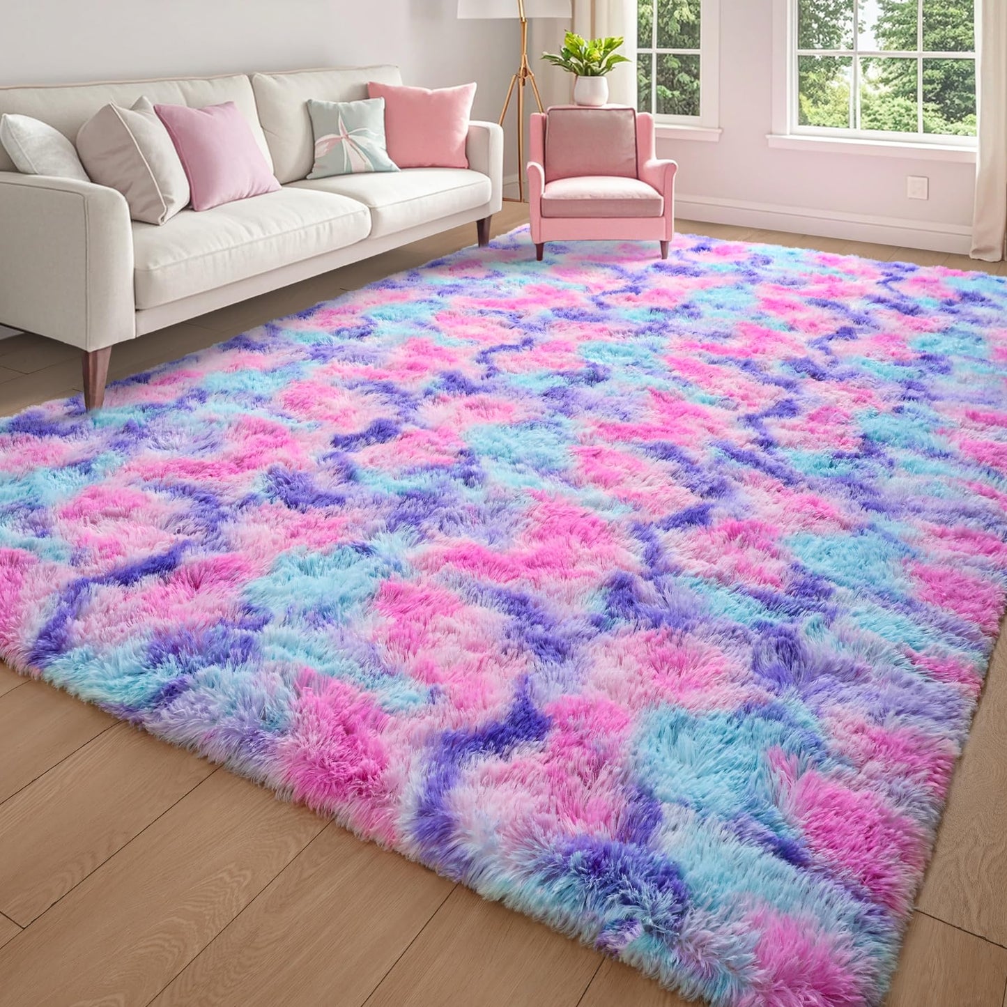 Keeko 4x5.3 Black Fluffy Shag Rug