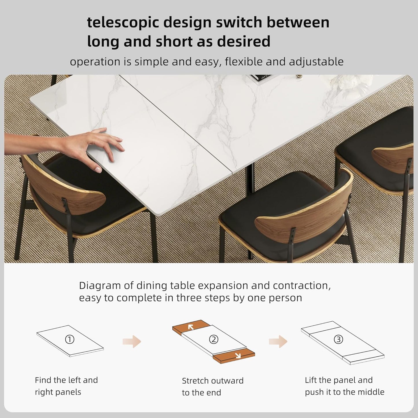 Modern Extendable Dining Table – White Top