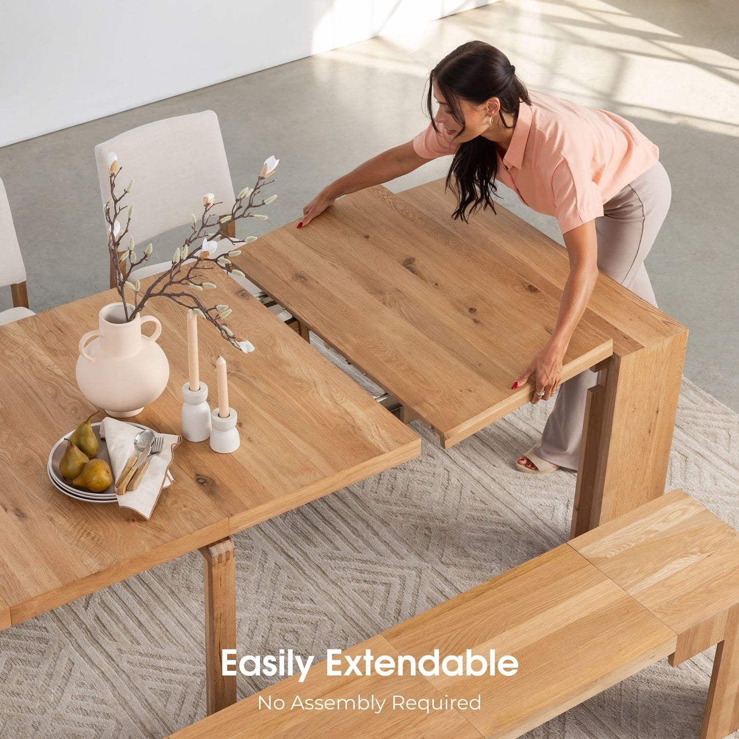White Extendable Dining Table & Bench