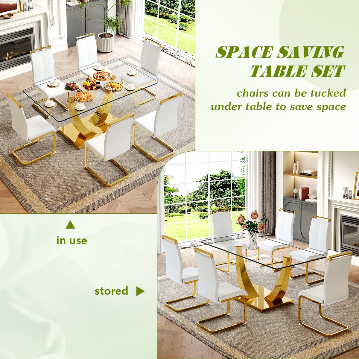 63" Glass Dining Table Set for 4