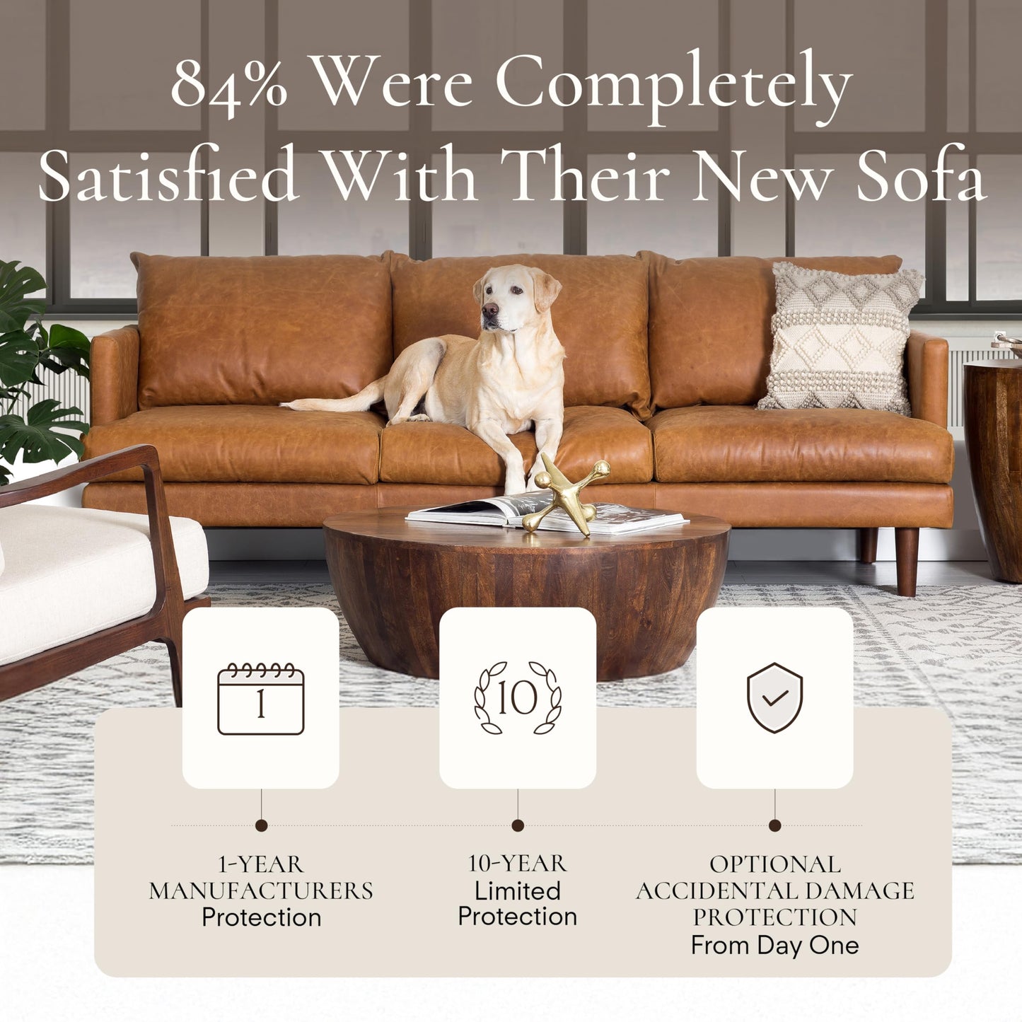 88" Girona Leather Sofa, Cognac Tan