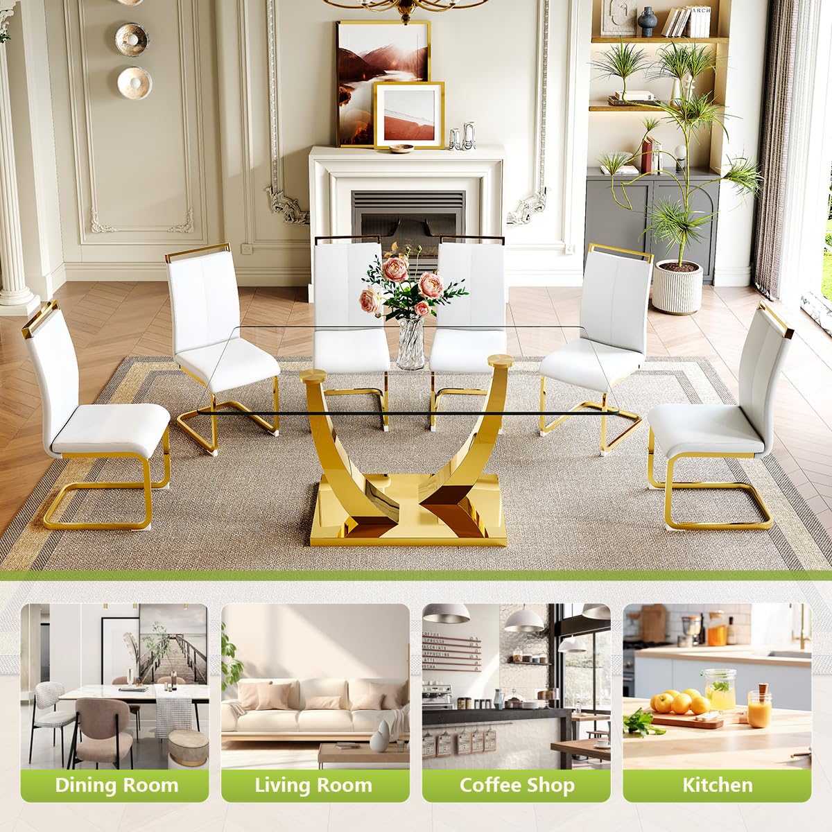 63" Glass Dining Table Set for 4