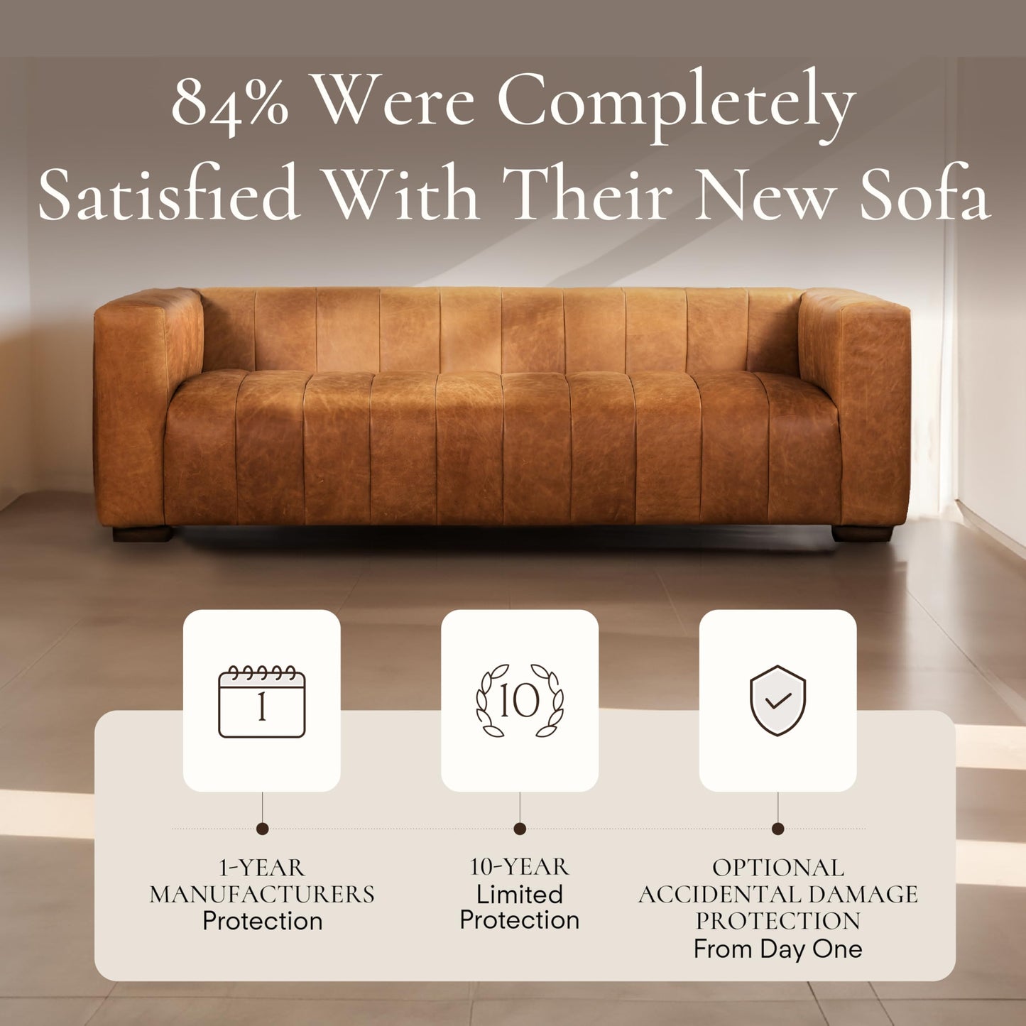 88" Girona Leather Sofa, Cognac Tan