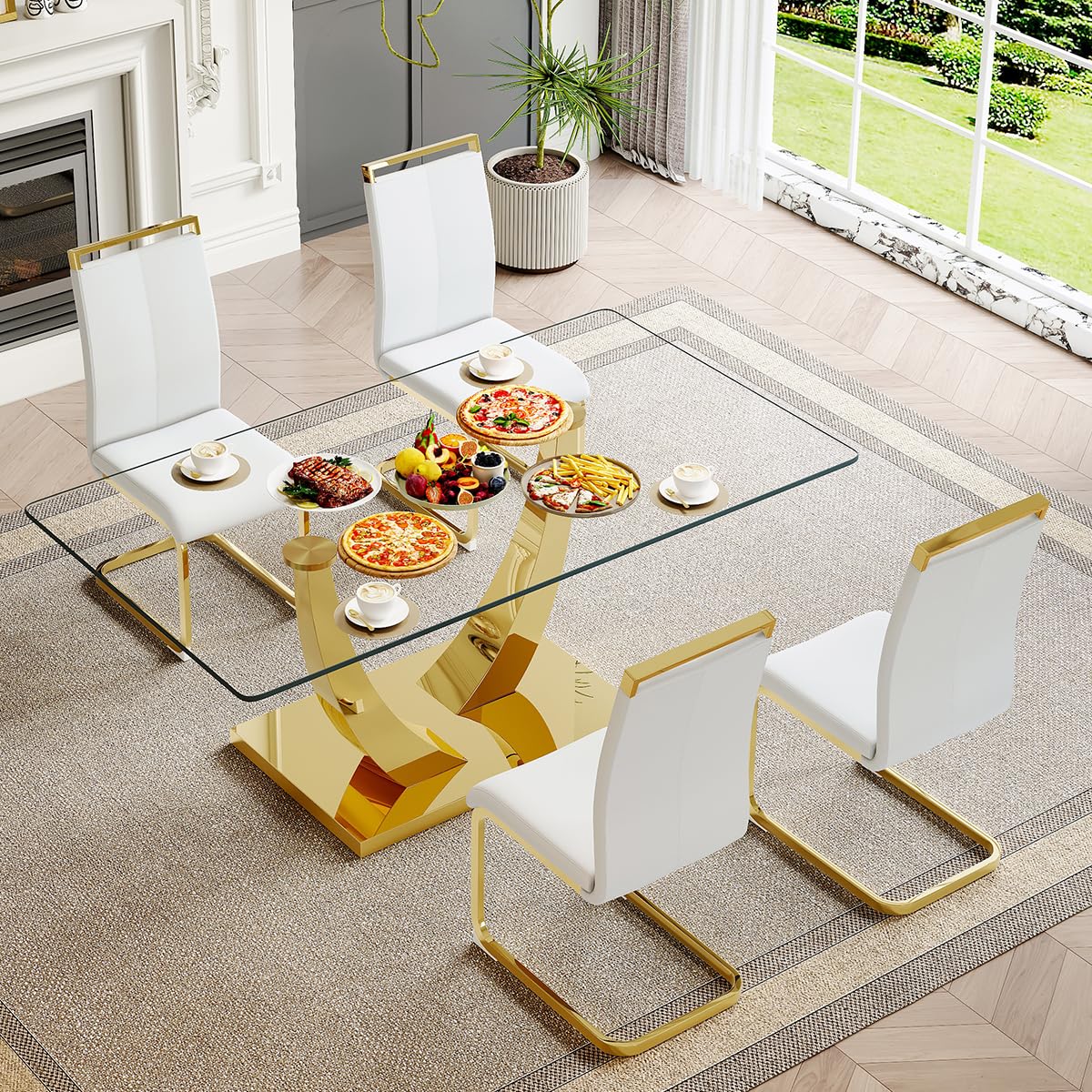 63" Glass Dining Table Set for 4