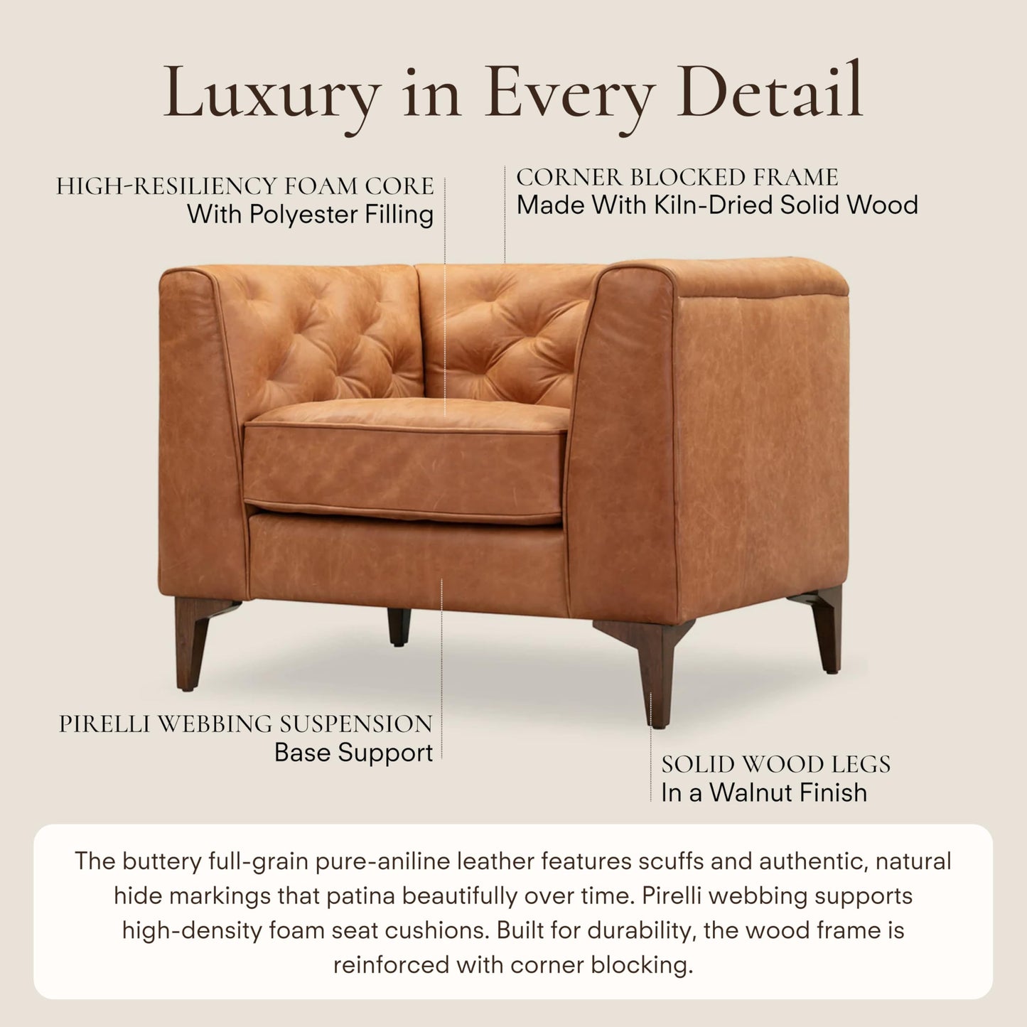 POLY & BARK 74" Leather Sofa – Cognac Tan